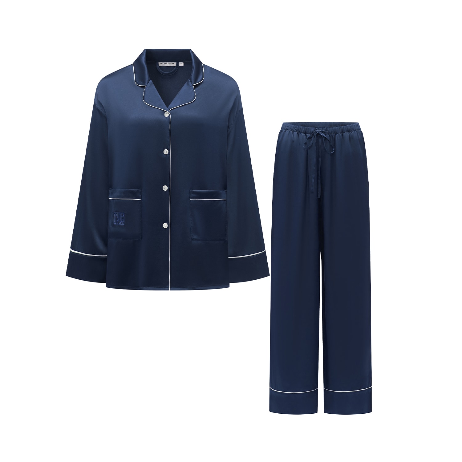Not Just Pajama Women's Blue Timeless Collection Silk Long Pajama Set - Navy