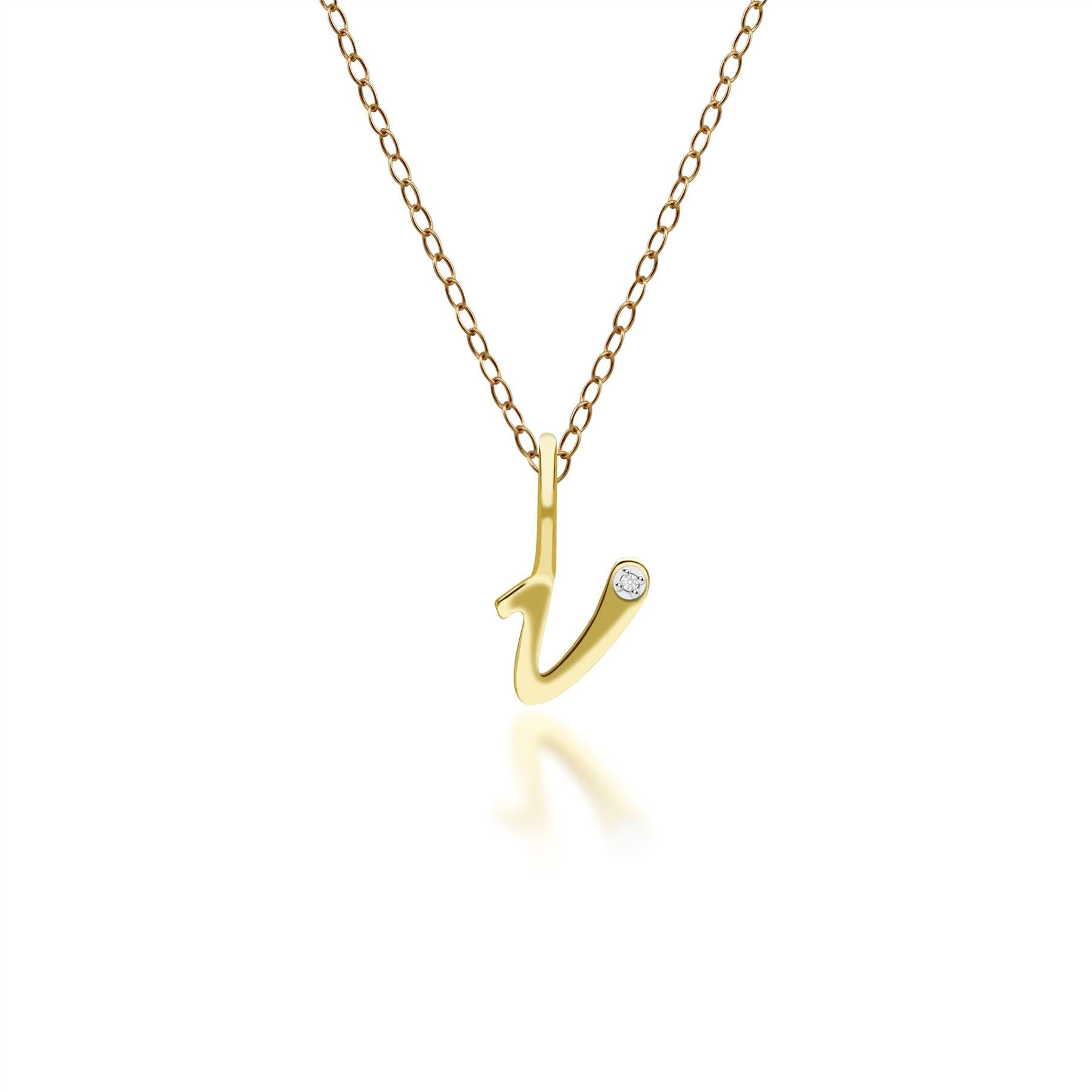 Women’s Alphabet Letter V Diamond Pendant In Yellow Gold Gemondo