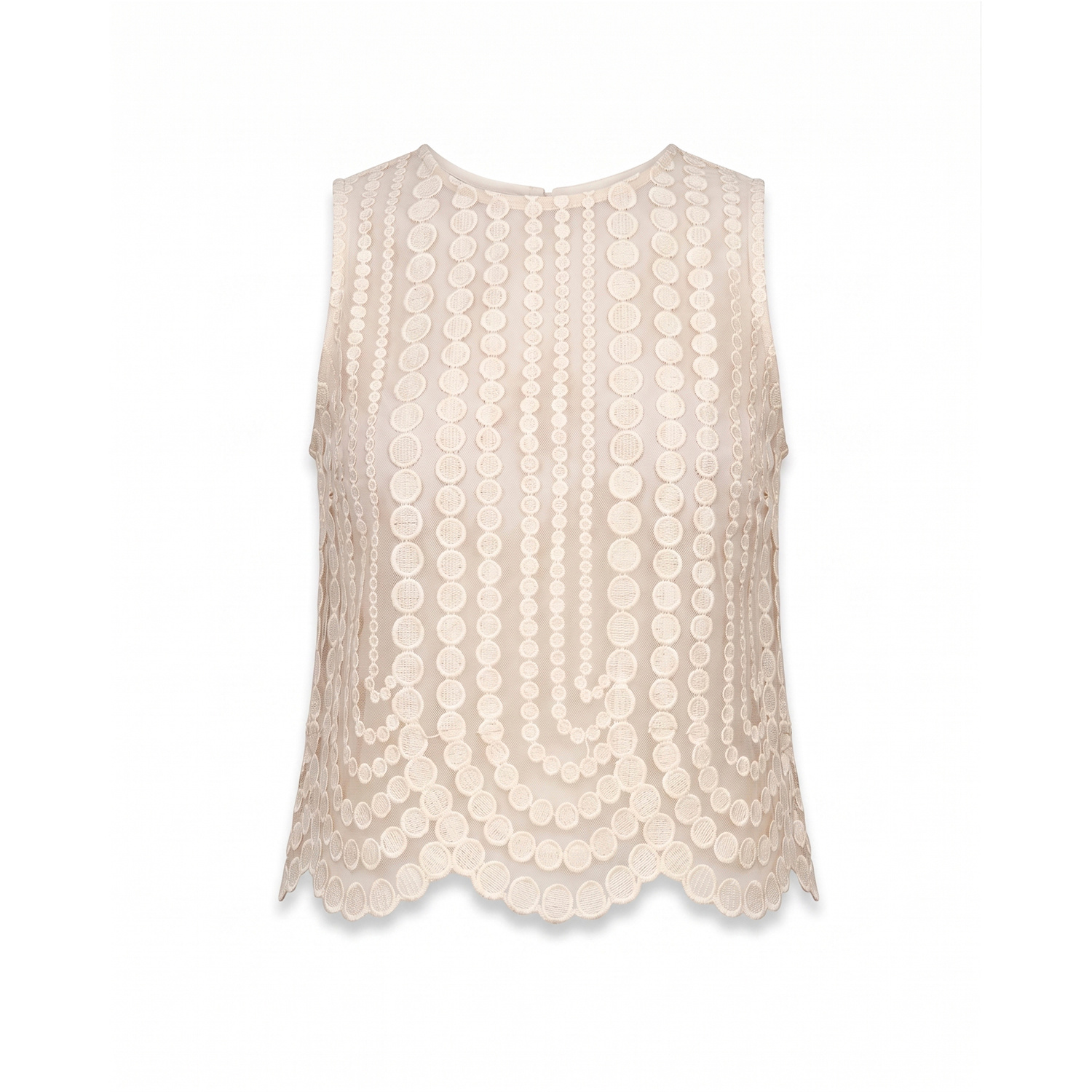 Women's Neutrals Lace Top With Circle Detailing And A Round Neckline Beige | Small | Tantra Spain Sl
