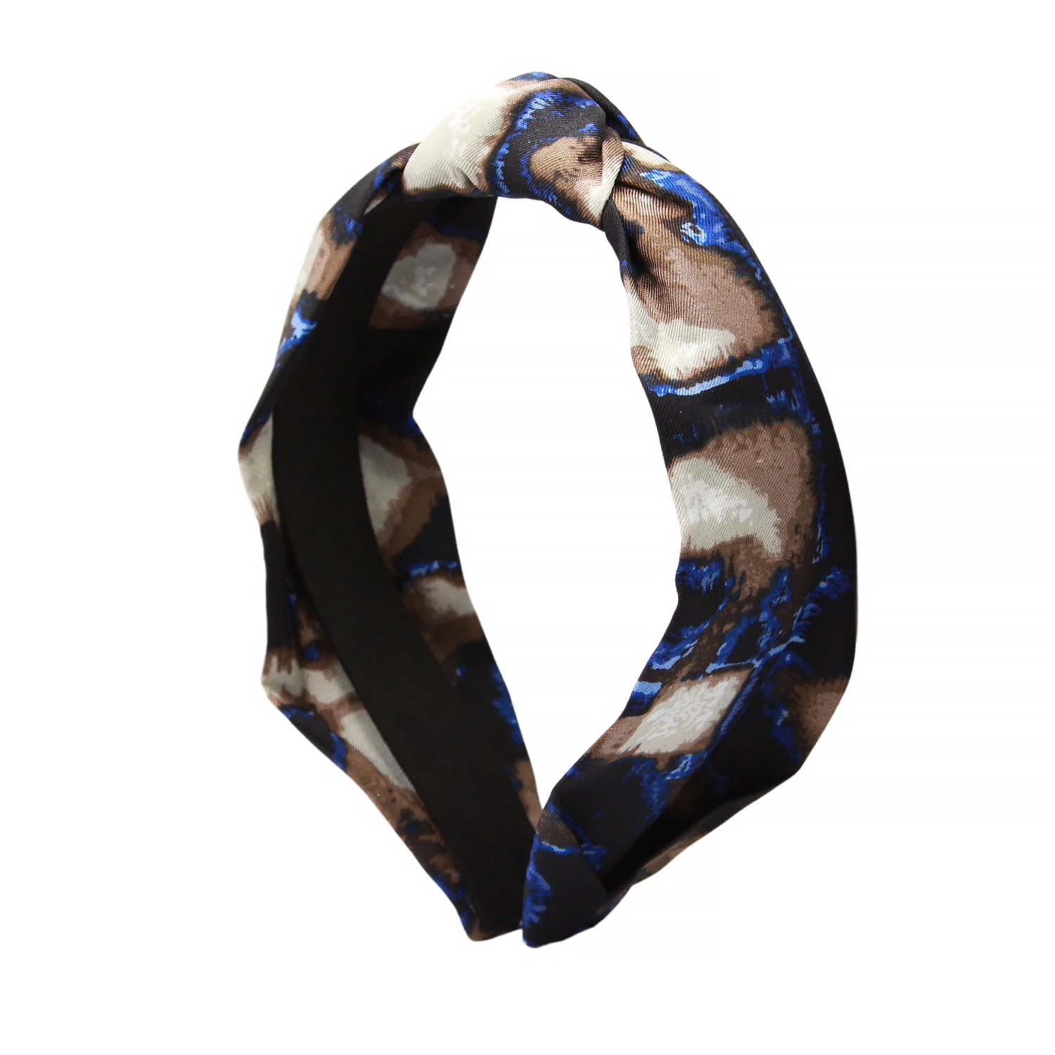 Women’s Blue / Black / Brown Satin Silk Headband / Blue Brown Abstract One Size Gosia Orlowska