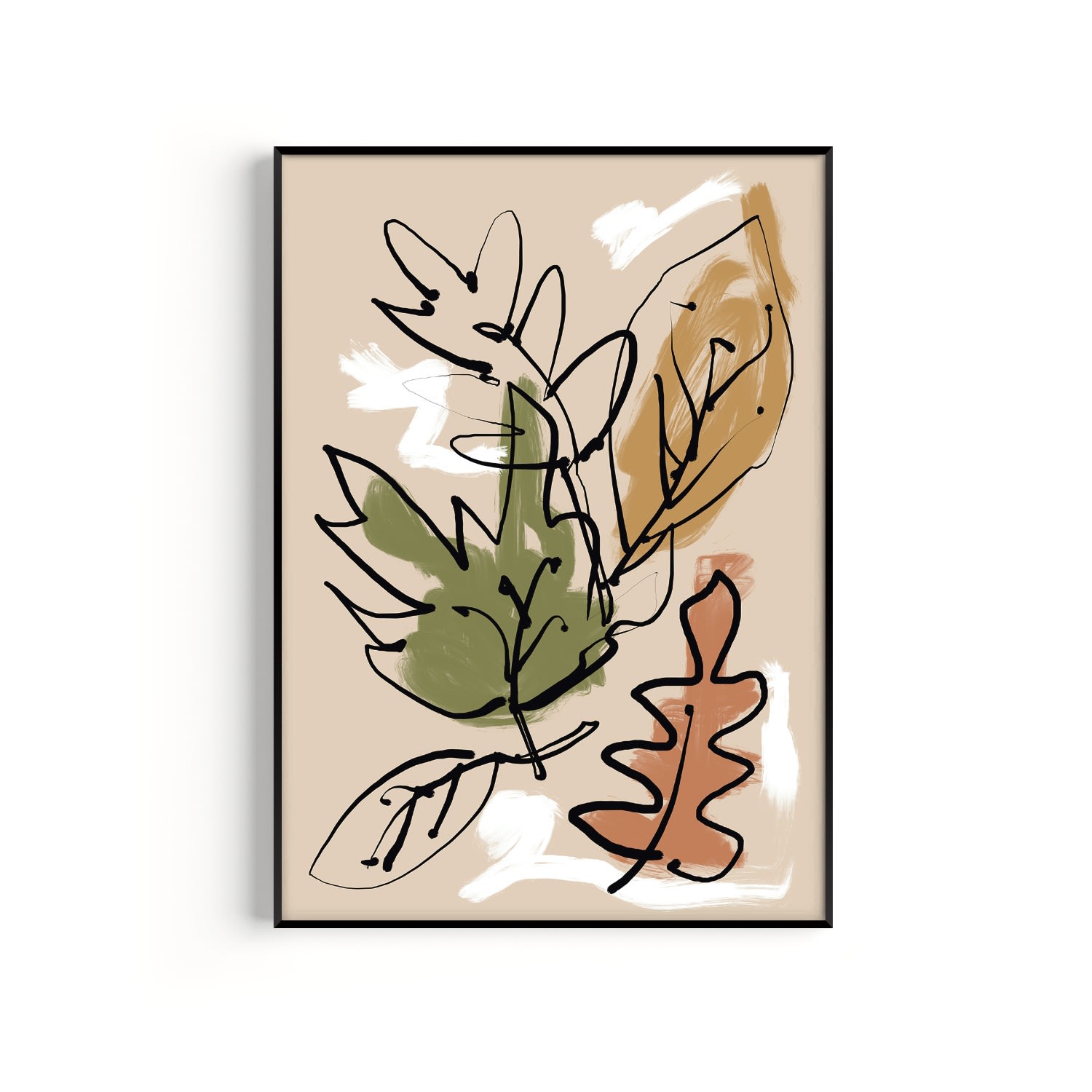 Natalie Cass Art Neutrals Leaves Art Print - A3