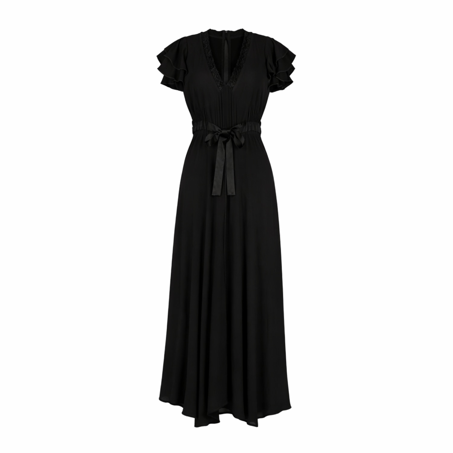 Rose & Nancy Women's Chloe Black Lace Detail Tie Waist Maxi Dress