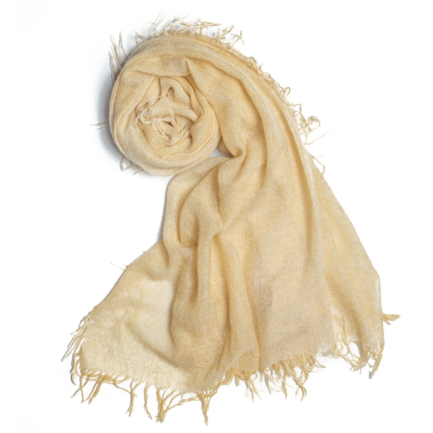 Women's Cashmere Foulard With Fringes Dusty Yellow | One Size | Bel Cashmere