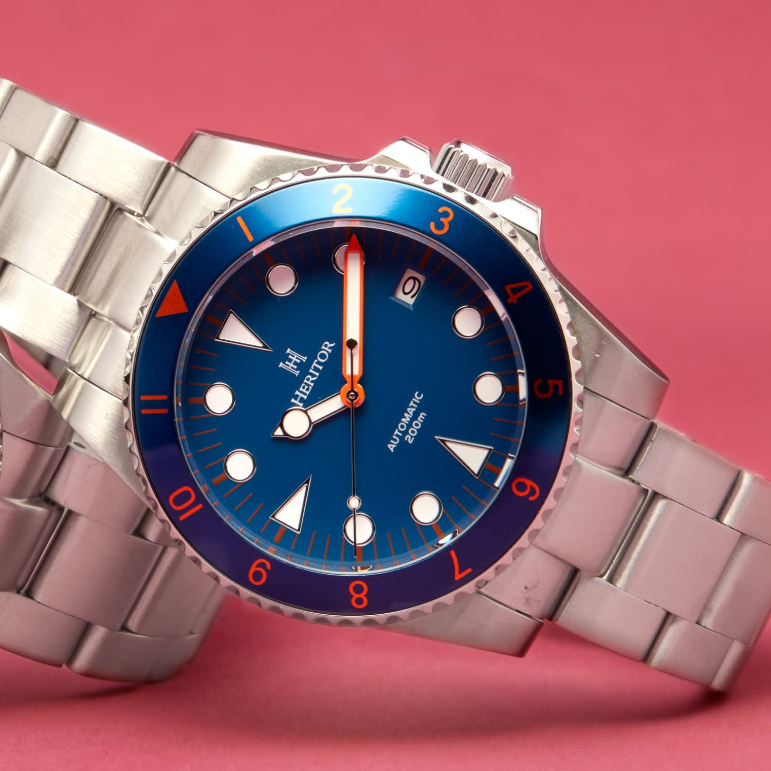 Luciano Bracelet Watch with Date Blue Heritor Automatic Wolf Badger