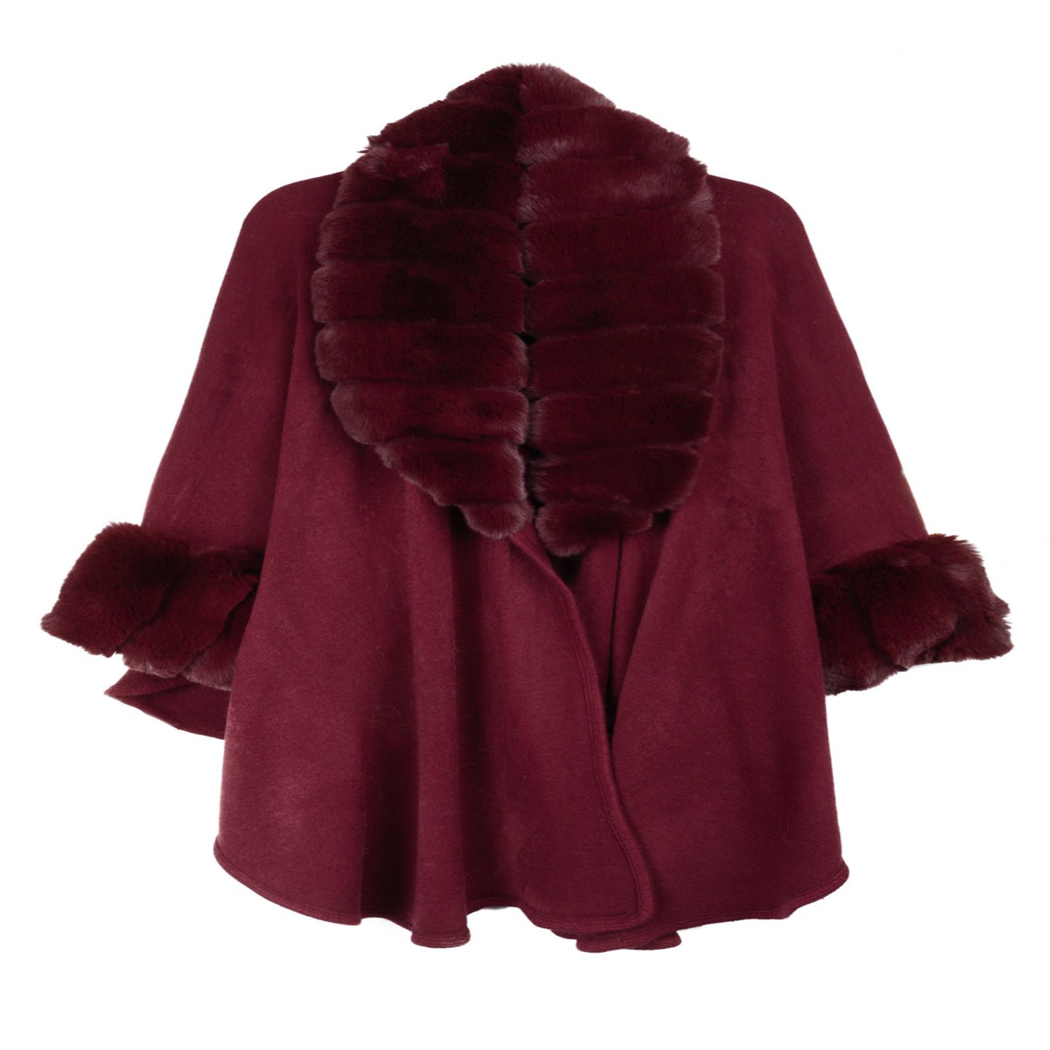 Saachi Women's Faux Fur Trim Red Kimono