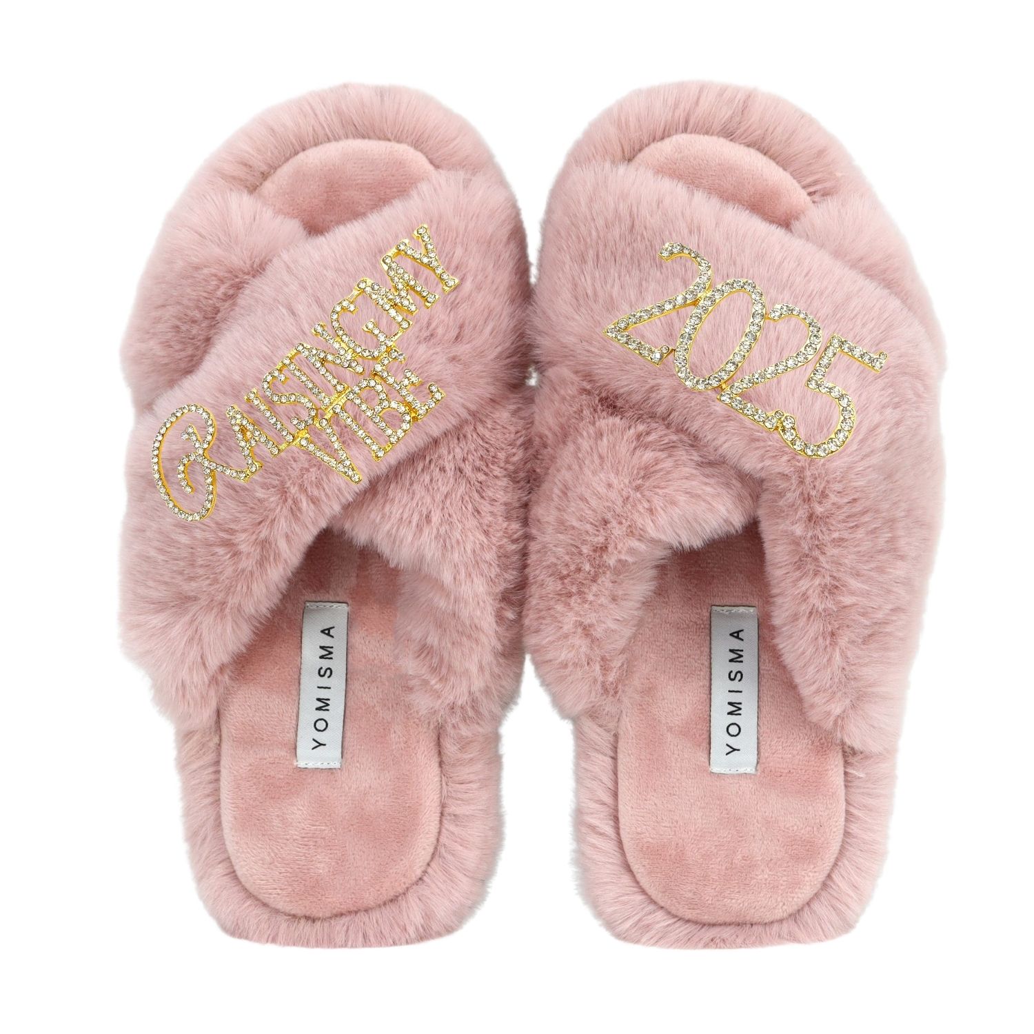 Yomisma Women's Pink / Purple Faux Fur Slippers - Global Recycled Standard Certified "raising My Vibe + 2025 In Pink/purple