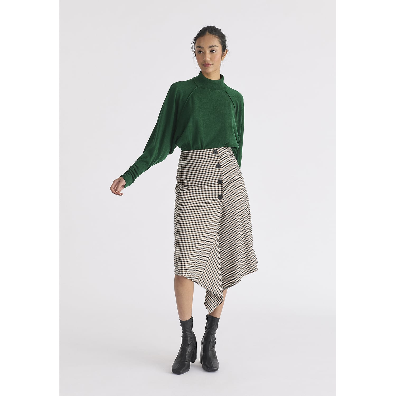 Draped Check Skirt In Brown, White & Black | PAISIE | Wolf