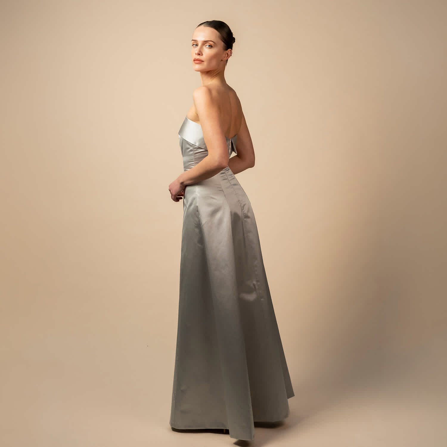 grey dress with pearls Irena Silk mother of groom