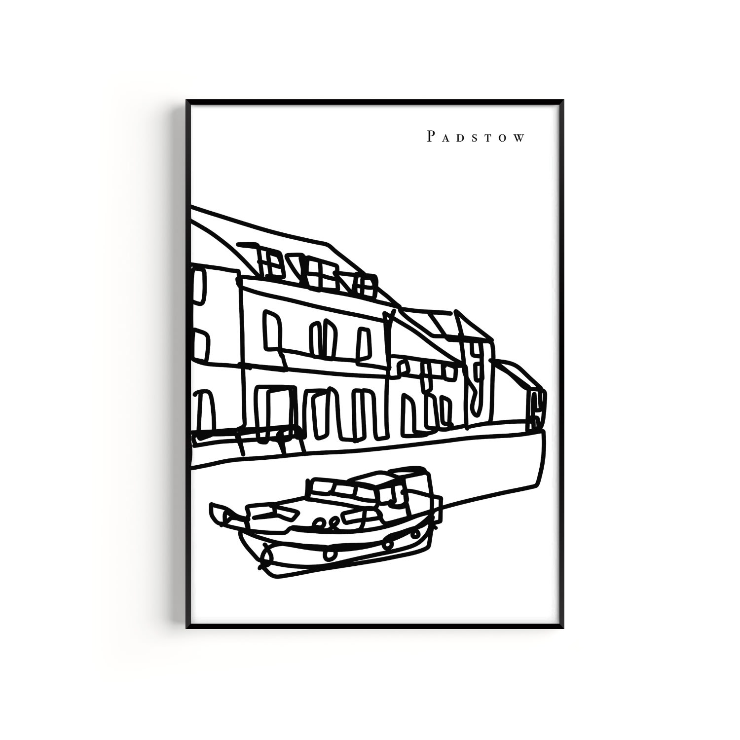 Natalie Cass Art Black / White Padstow Art Print - A3 In Black/white