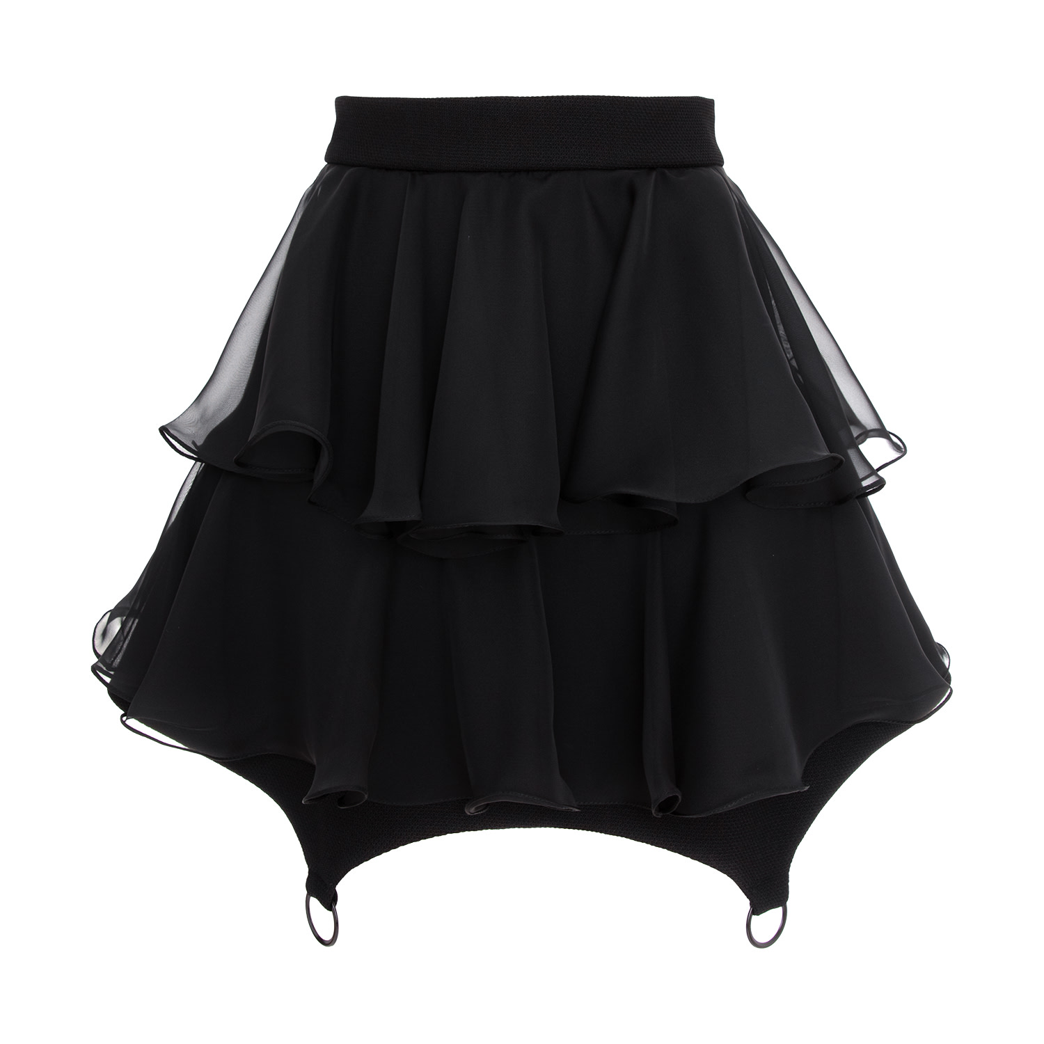Monarh Women's Black Silk Ruffle Skirt With Rings In Black