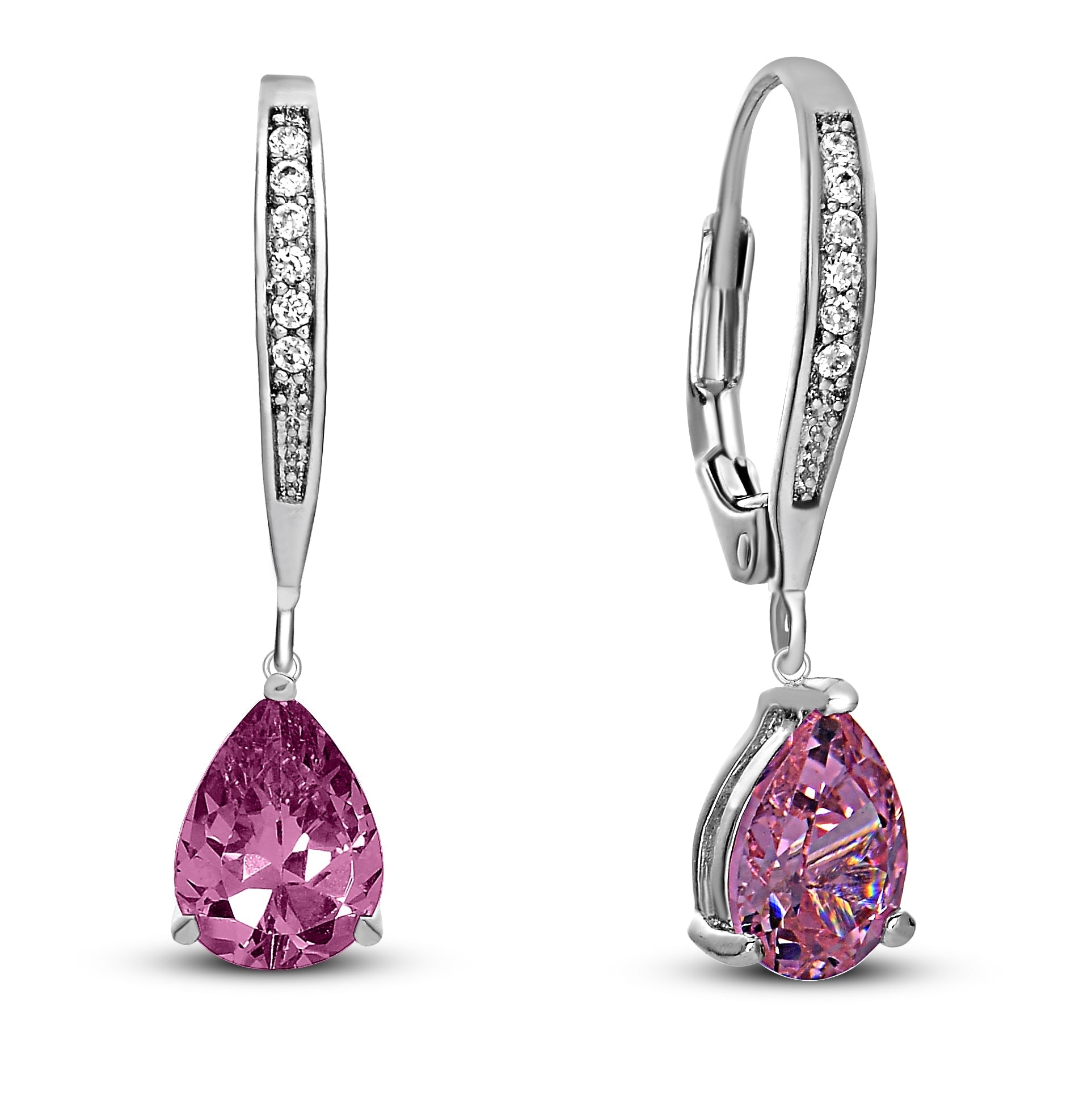 Women’s Pink / Purple / White Constance Teardrop Cubic Zirconia Dangling Earrings Genevive Jewelry