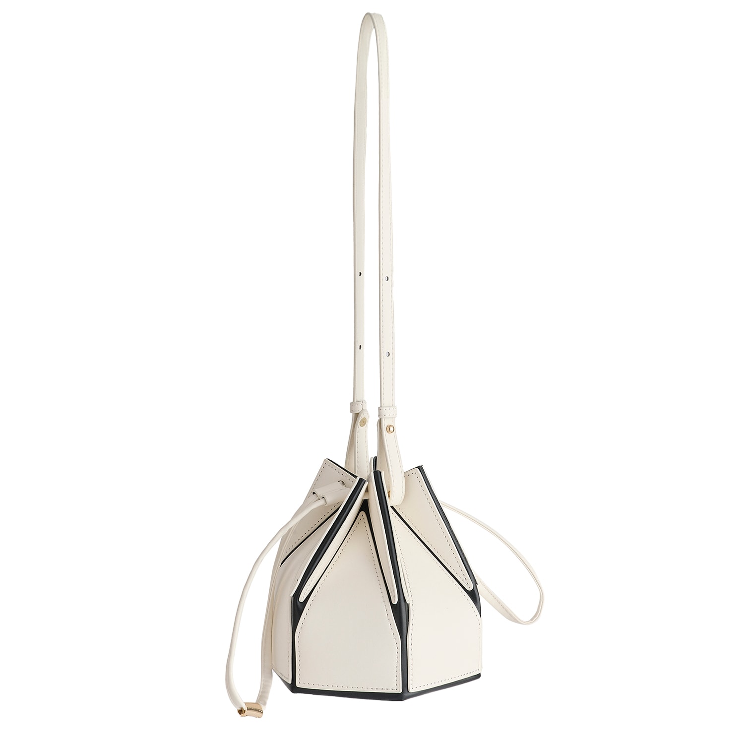 Paisie Women's Hexagon Drawstring Bucket Bag In White And Black In White