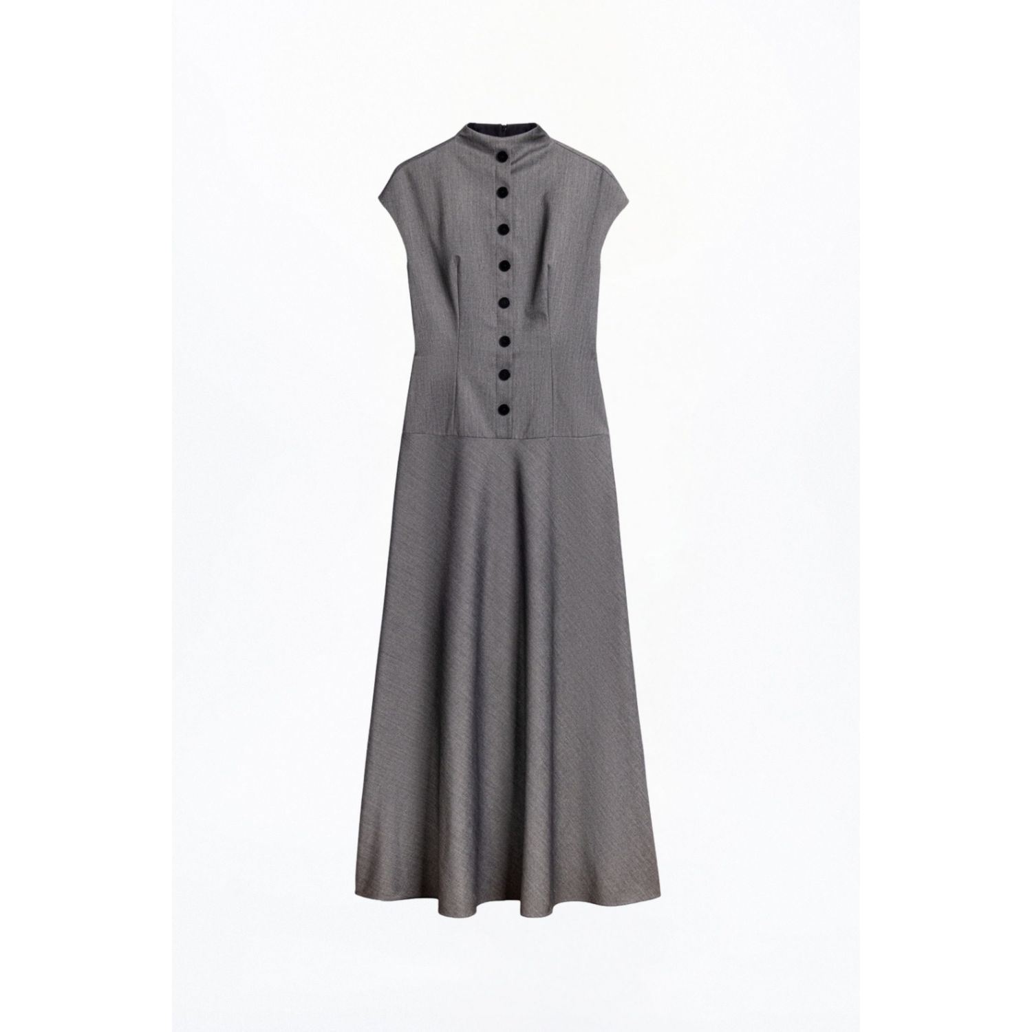 Nocturne Button Accent High Neck Maxi Dress In Gray