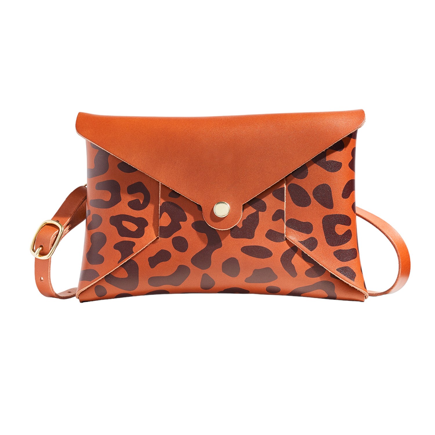 Women’s Tan Leopard Print Brown Leather Origami Pouch Large Shoulder Bag Sbri