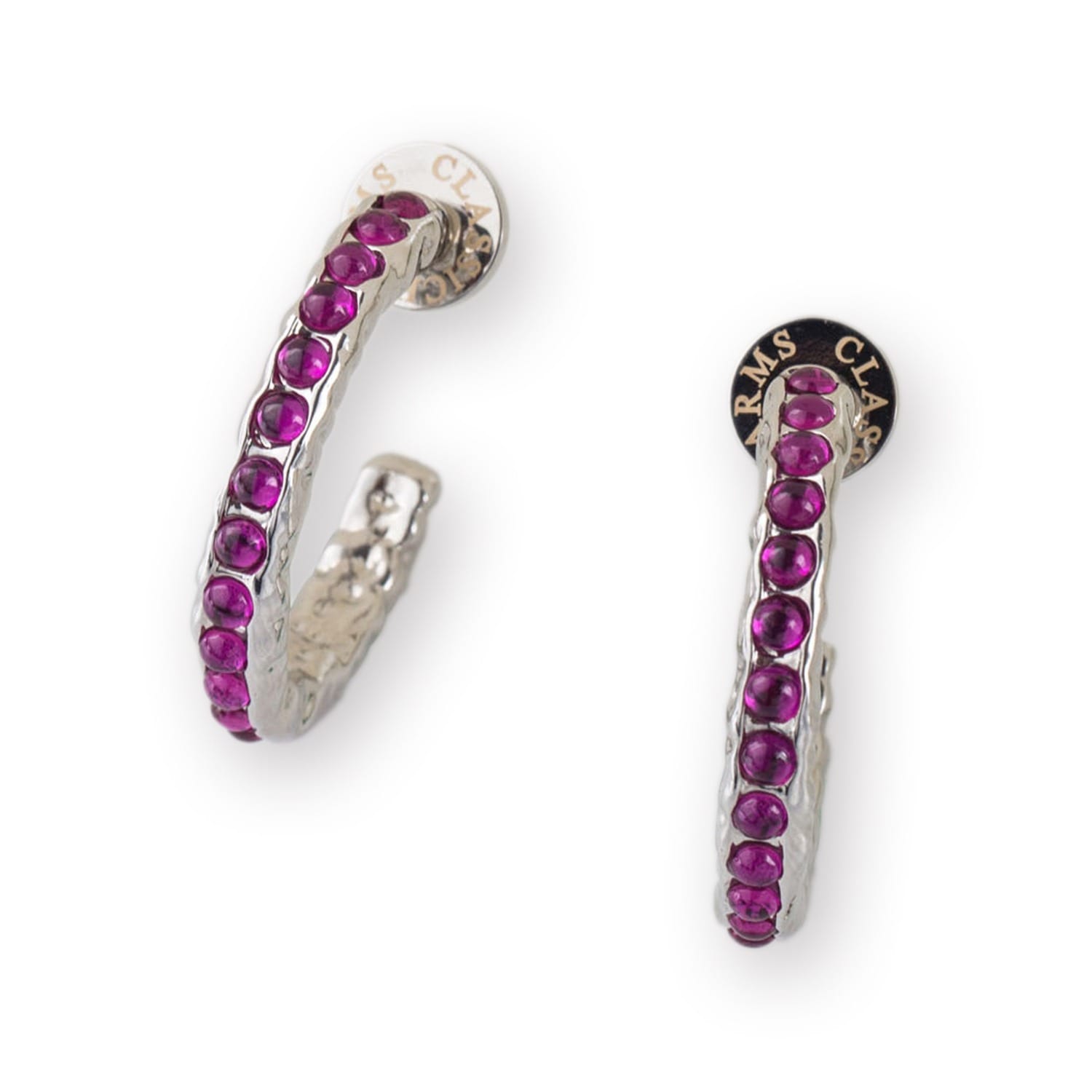 Classicharms Women's Pink / Purple / Silver Serena Silver Molten Red Ruby Gemstone Hoop Earrings