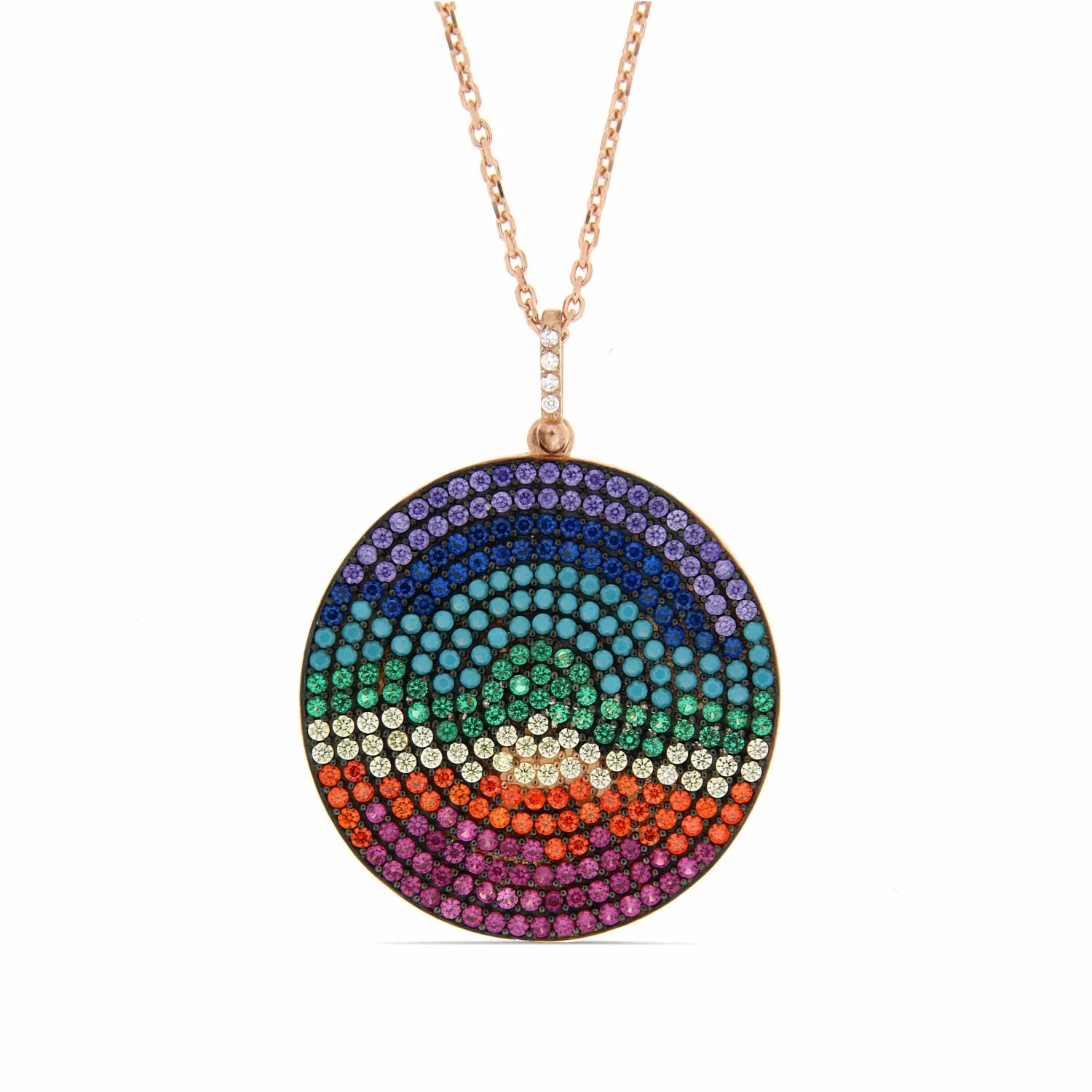 Women’s Rose Gold Disc Rainbow Necklace Cosanuova