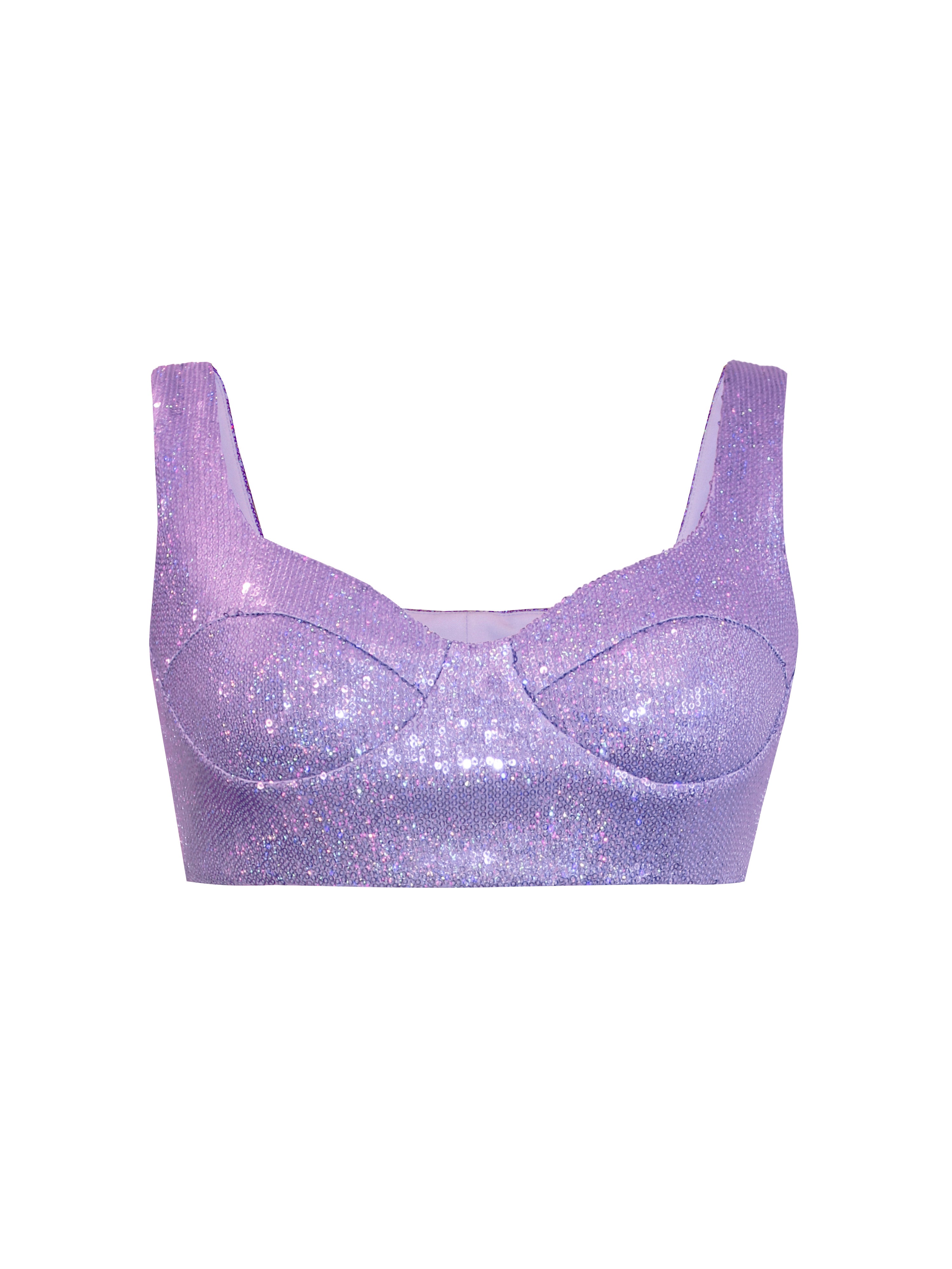 Sequined Sweetheart Crop Top - Lavender, L'MOMO