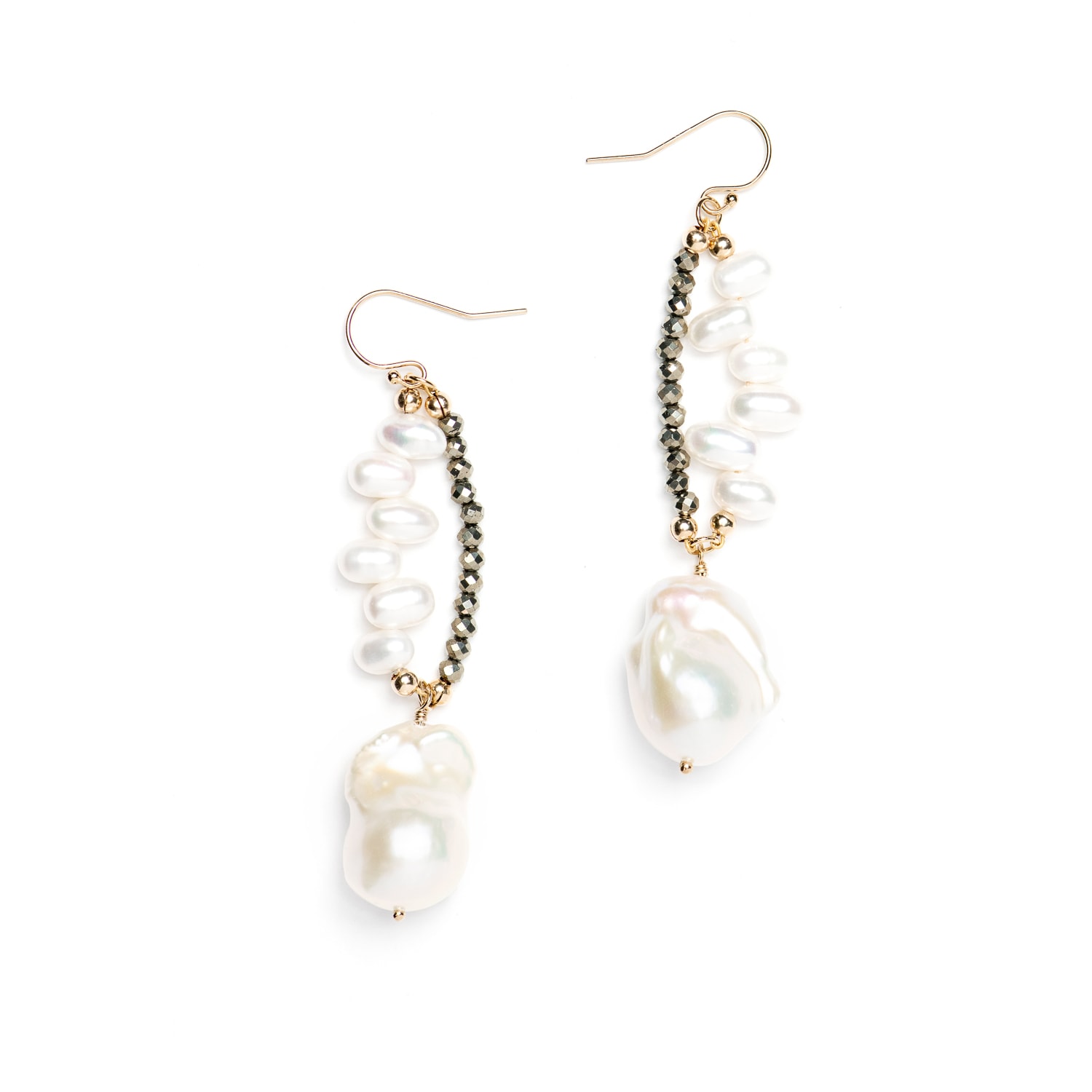 Monái Women's Gold / White Baroque Pearl Pyrite Earrings In Multi