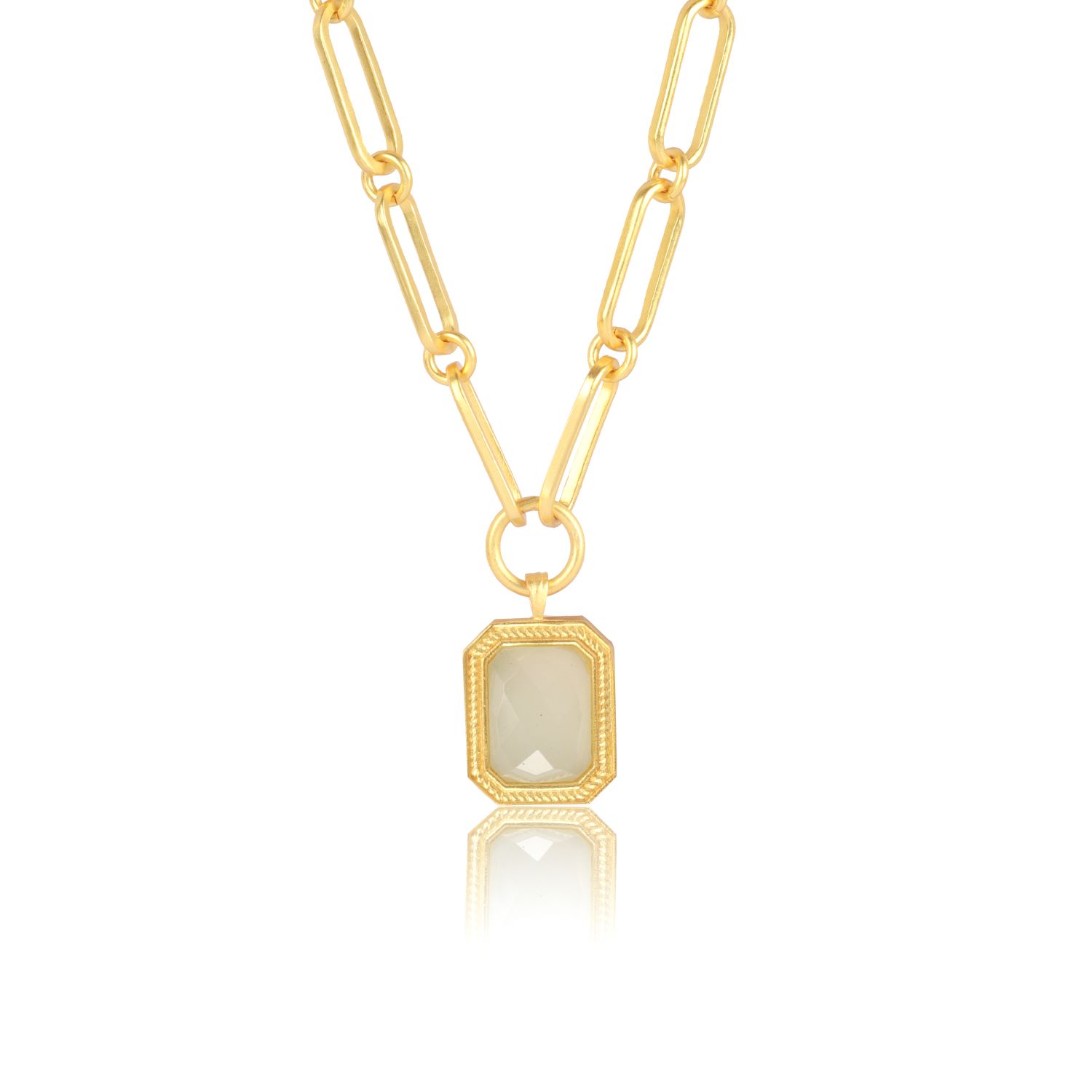 Lila Rasa Women's White / Gold Paperclip Chain Rectangular White Crystal