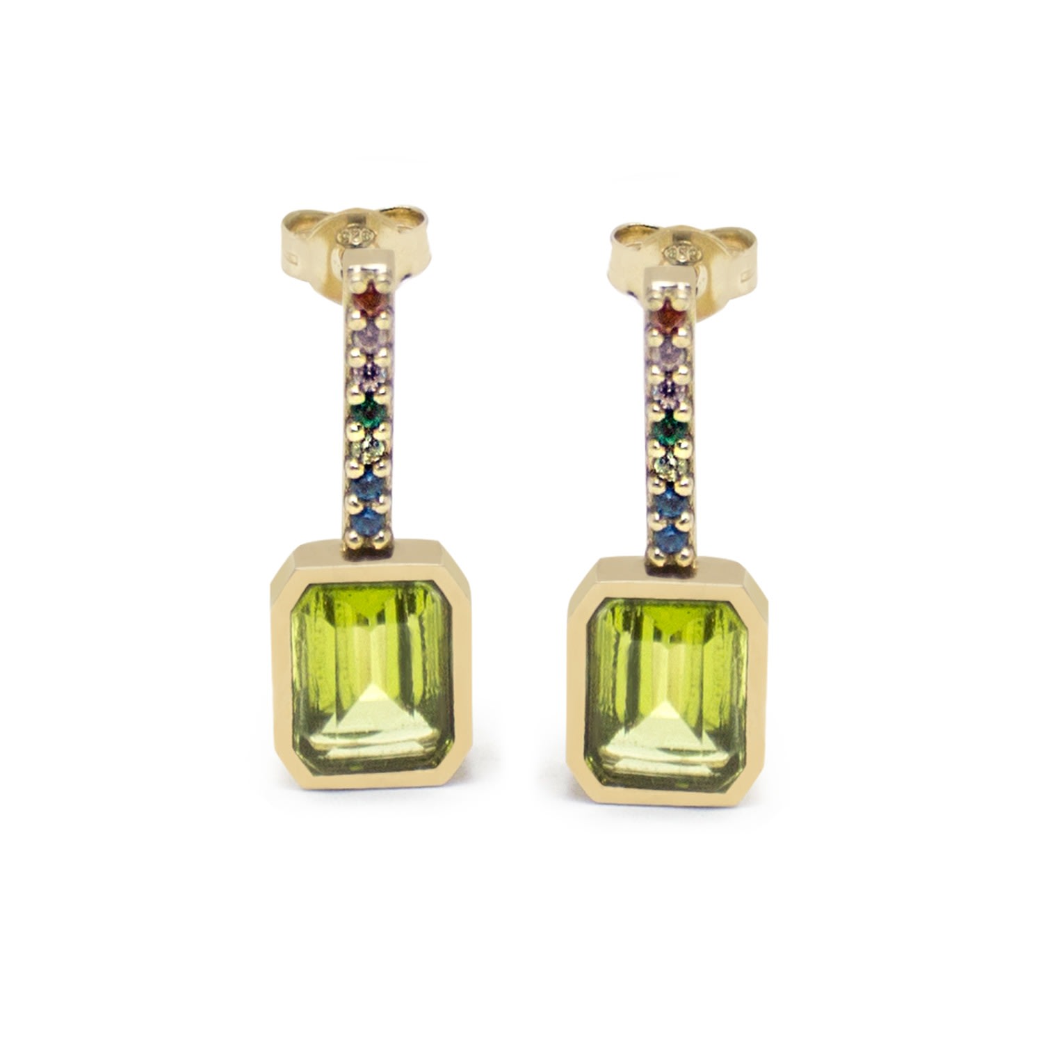 Vintouch Italy Women's Green Luccichio Gold Vermeil Peridot Rainbow Earrings In Green