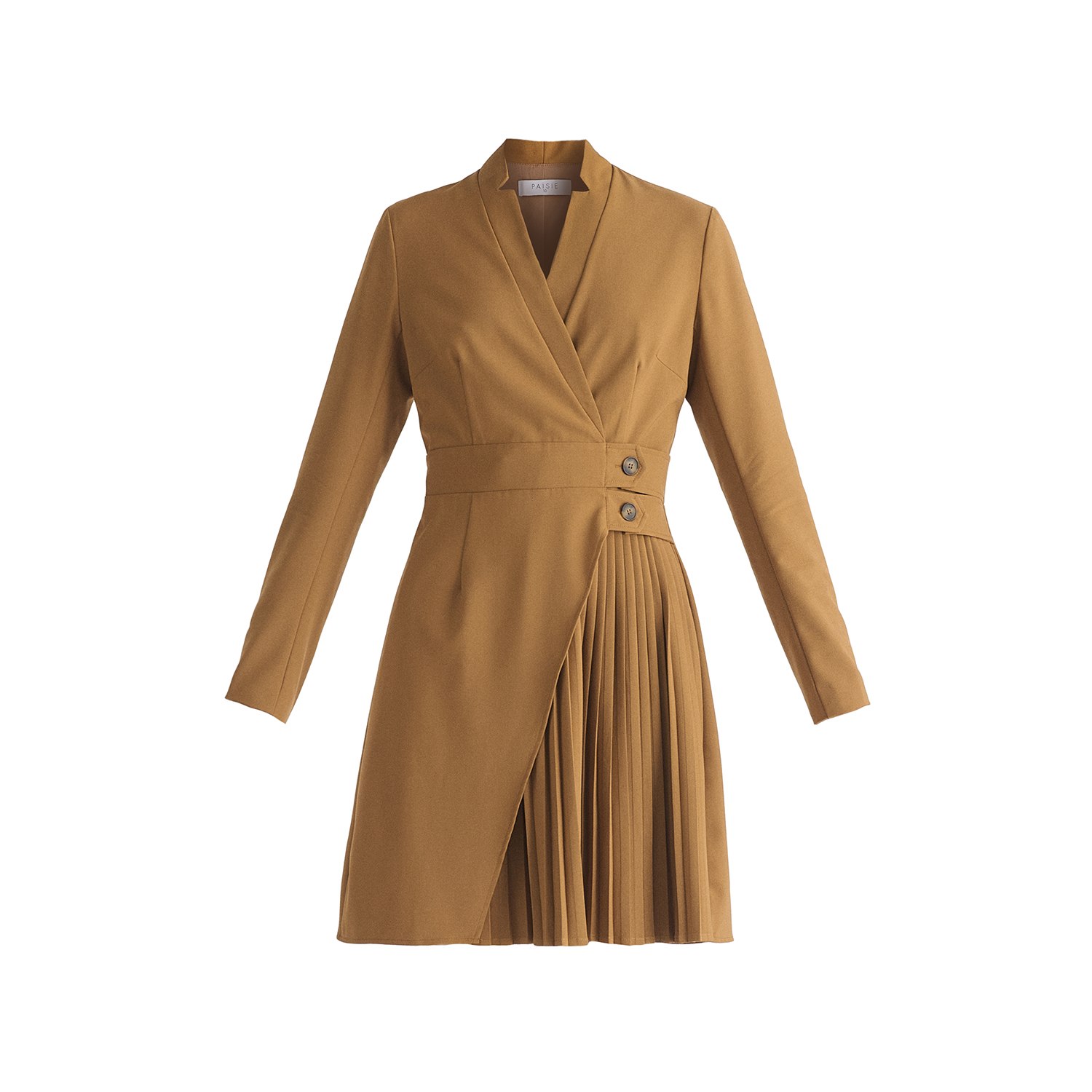Paisie Women's Brown Tailored Blazer Dress With Pleated Skirt In Camel In Brown