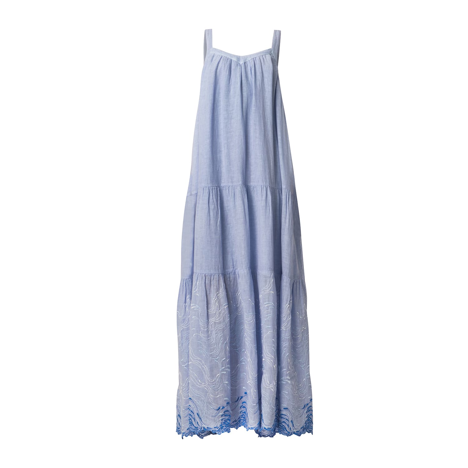 Haris Cotton Women's Embroidered Linen Gauze Maxi Strap Dress Sky Blue In Blue