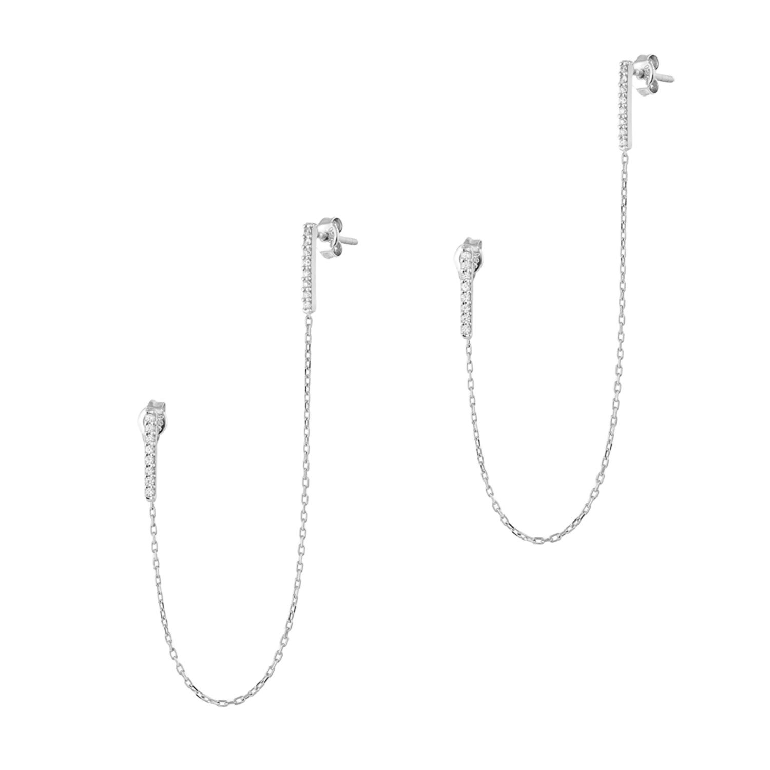 Women’s Chained Bar Chain Earring Sterling Silver - Pair - Silver Spero London