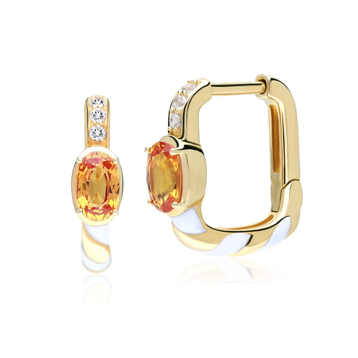 Women’s Yellow / Orange Siberian Waltz Topaz & Orange Sapphire Square Hoop Earrings In Yellow Gold Gemondo