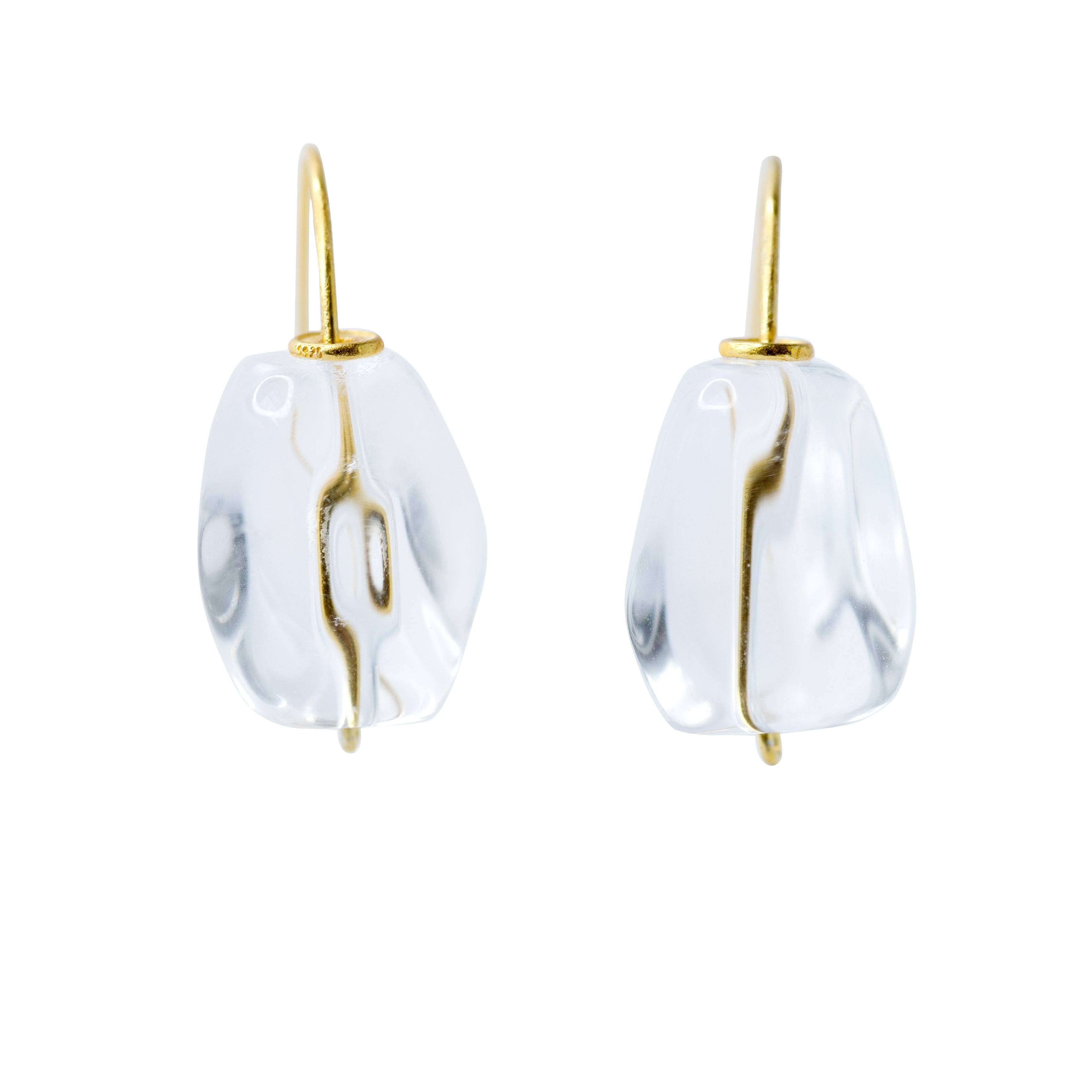 Bombyx House Women's Gold / White Crystal Rock 14k Gold Hook Earrings In Brown