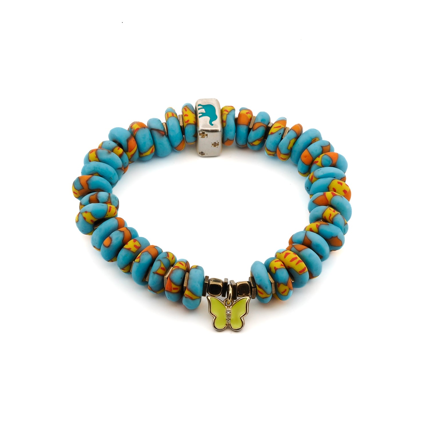 Ebru Jewelry Men's Blue / Yellow Yellow Butterfly & Protection Symbol Bead Colorful Summer Beaded Bracelet - Blue In Blue