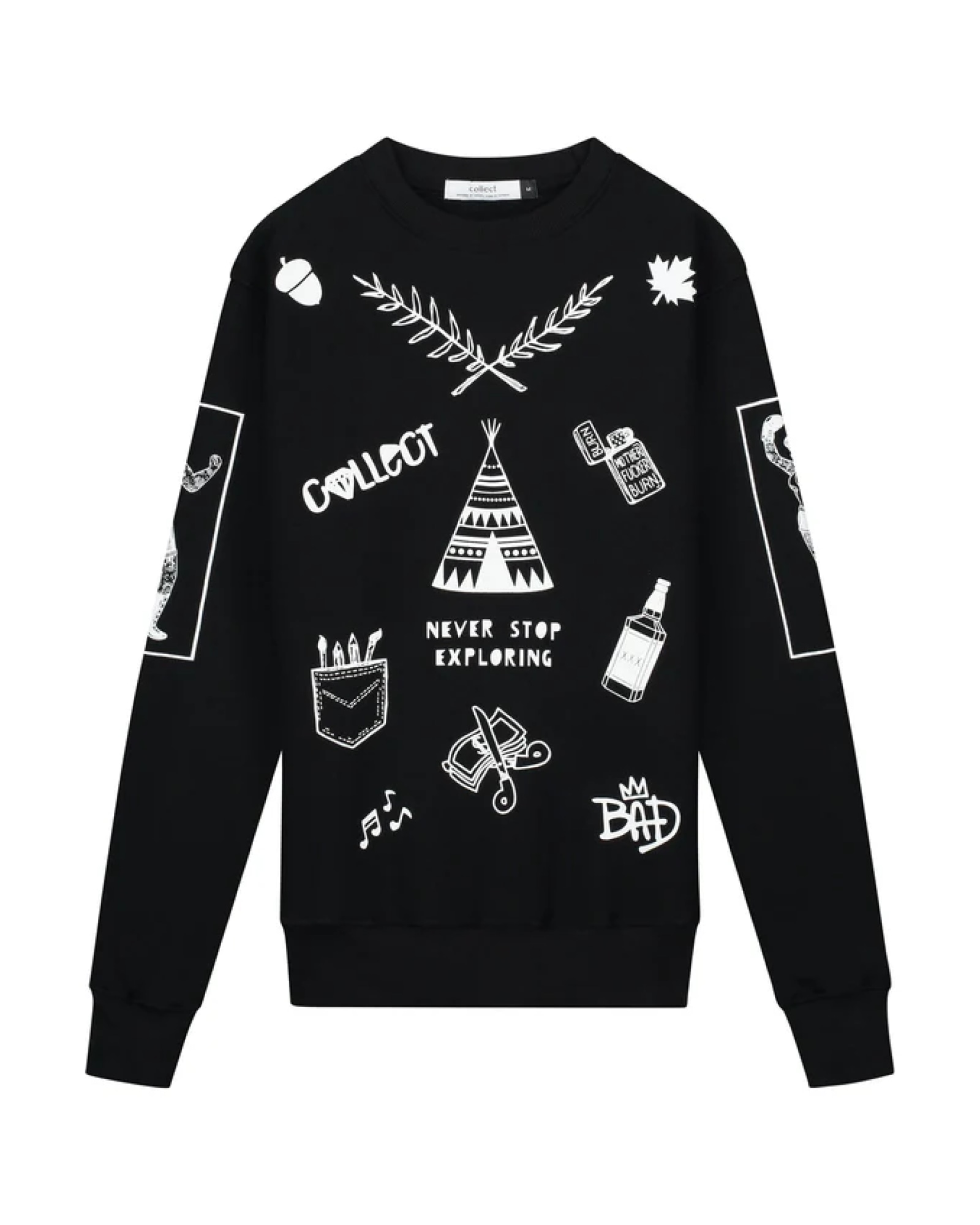 Collect The Label Never Stop Exploring Sweater Black In Black