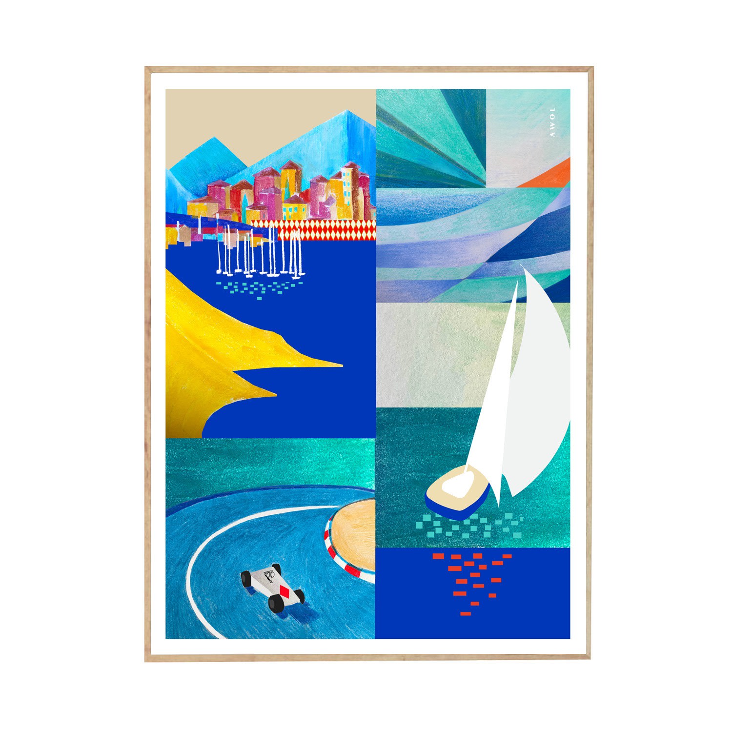 Colourful Places By The Sea: The French Riviera Travel Art Print Awol