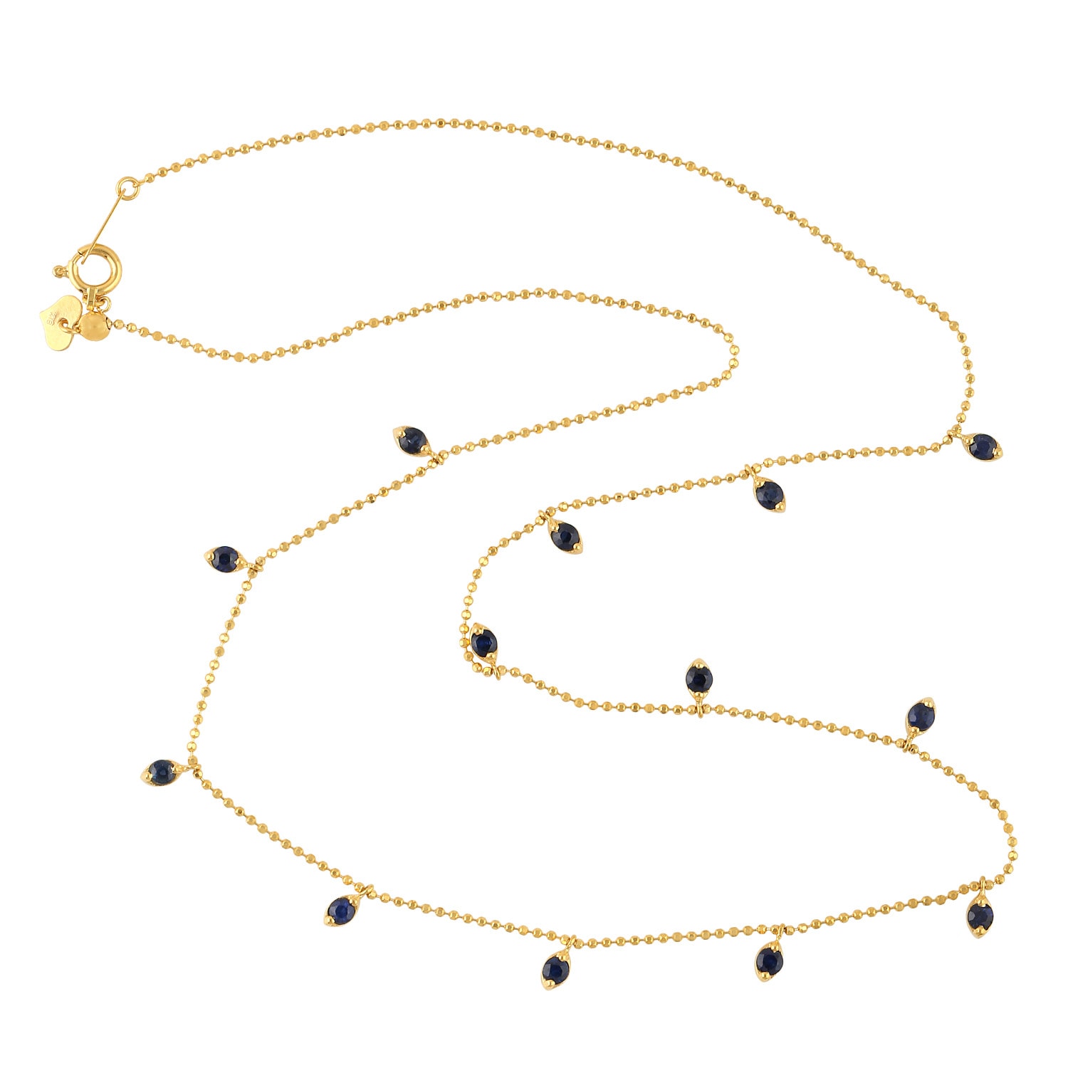 Artisan Women's Yellow / Blue Blue Sapphire Gemstone Bead Princess Necklace In Yellow Gold In Gold
