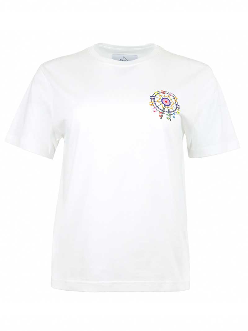 Blonde Gone Rogue Women's Ferris Wheel Graphic Print Tee, Organic Cotton, In White