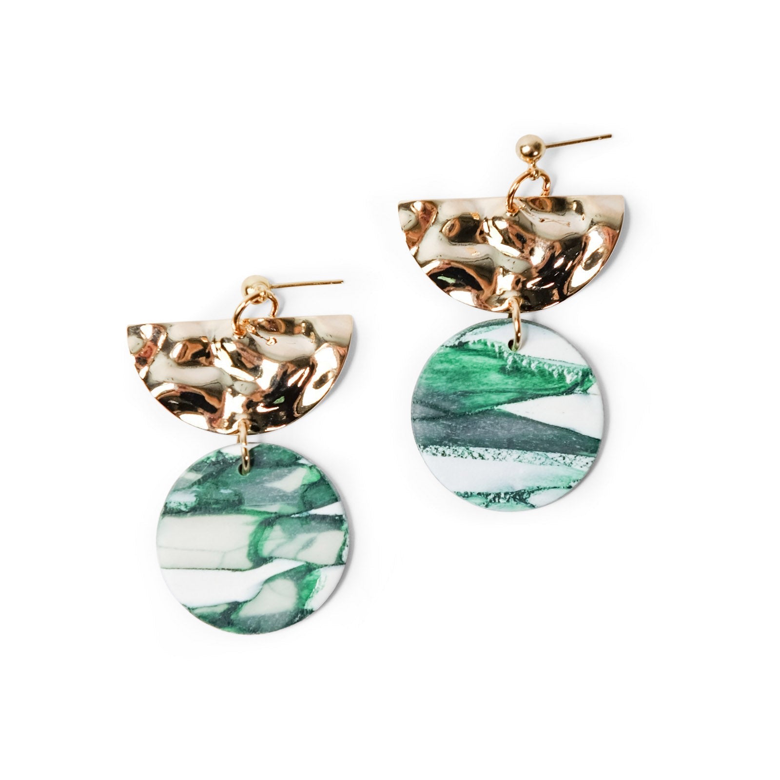 Women’s Gold / Green Round Dangle Earrings In Forest Marble & Gold By Chavelli