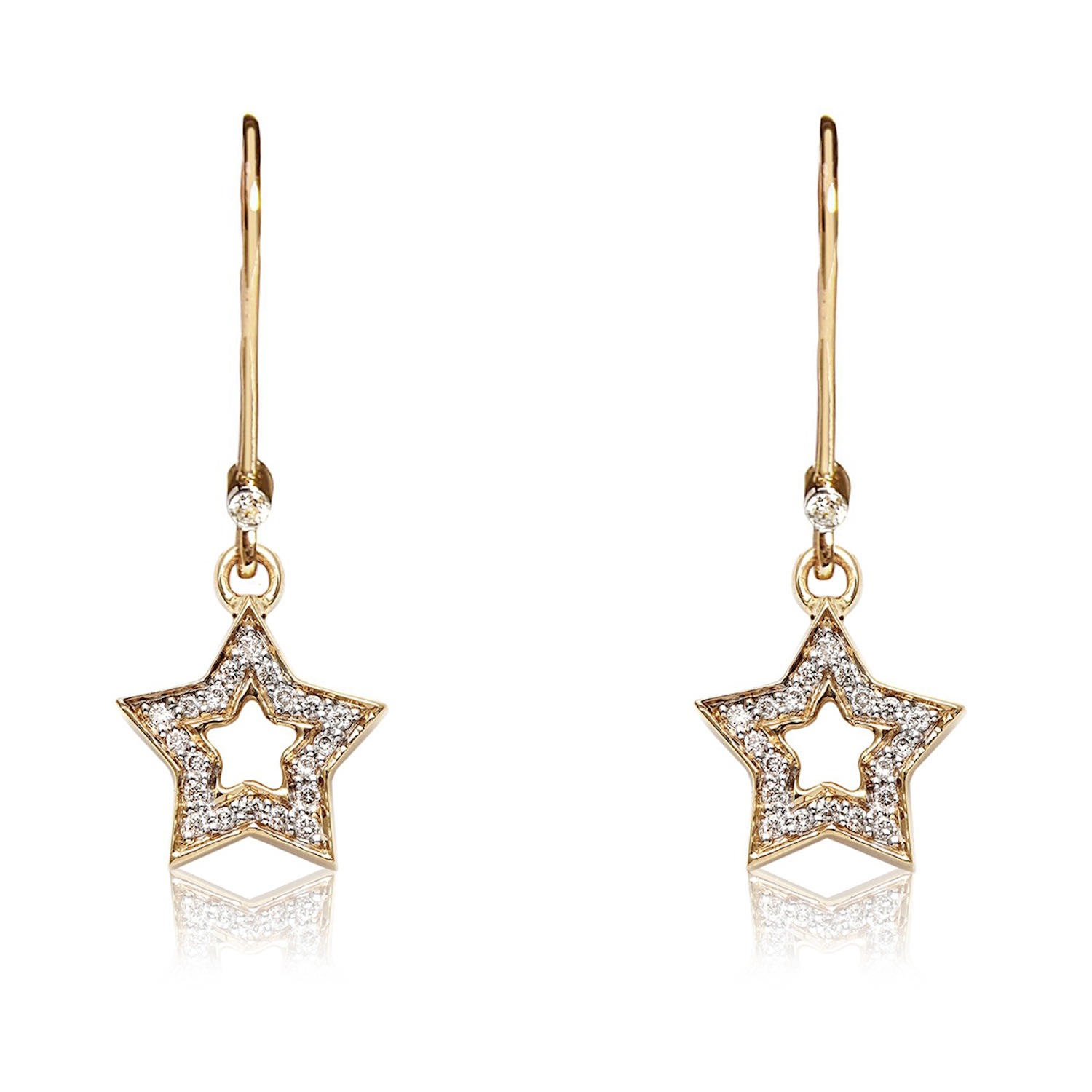 Kaizarin Women's Dangly Starry Earrings In Yellow Gold In Gold