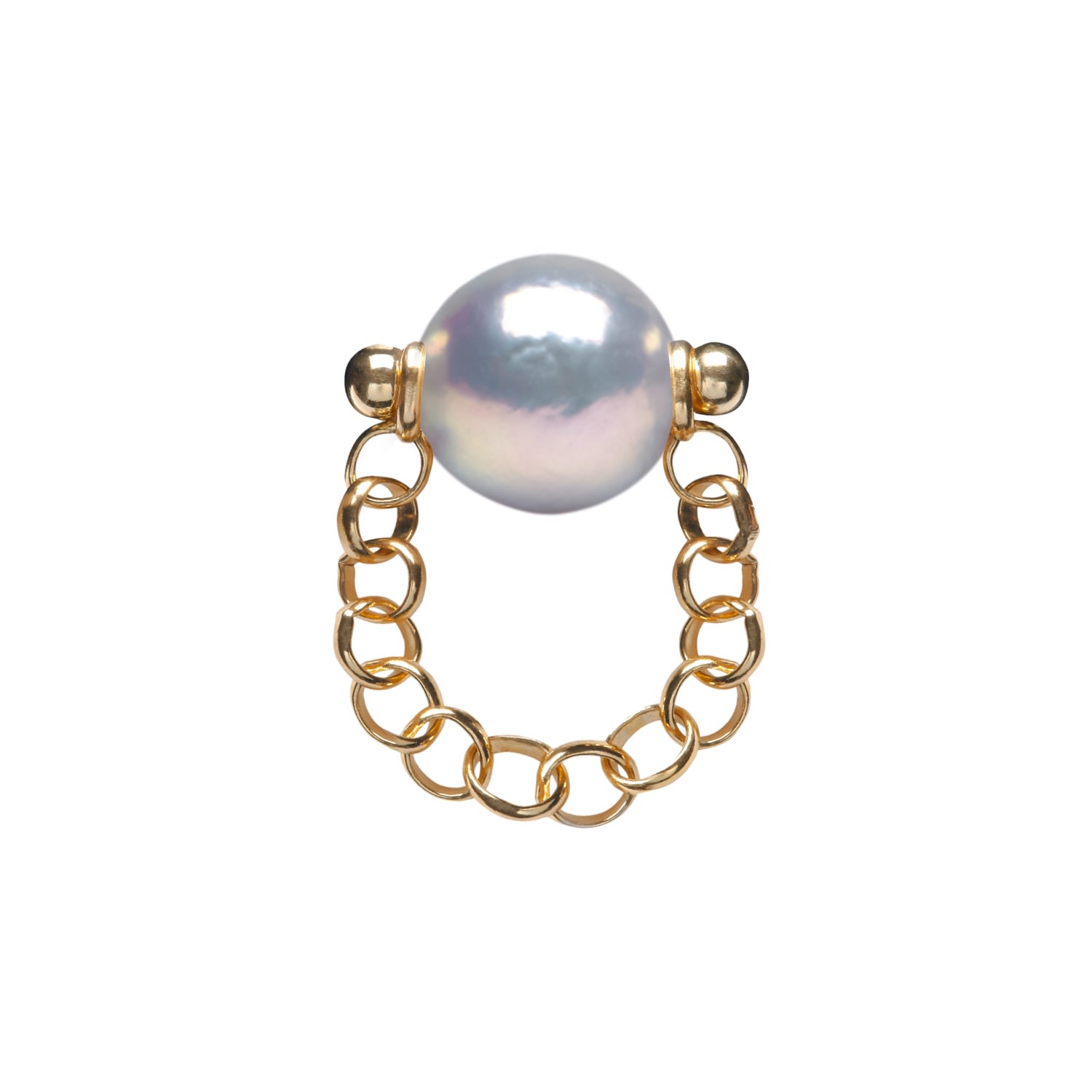 Women’s Gold / Grey Auria Grey Pearl Chain Ring - Gold Ora Pearls