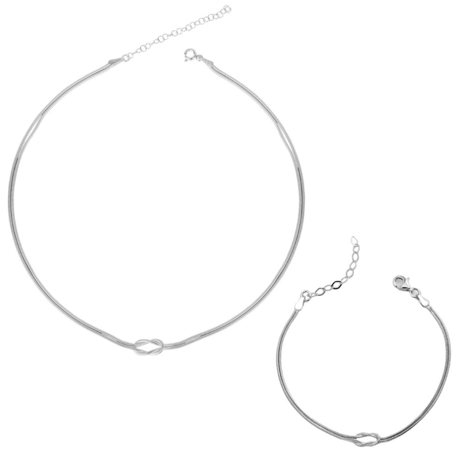 Spero London Women's Snake Chain Knot Bracelet & Choker Set In Sterling Silver In Silver
