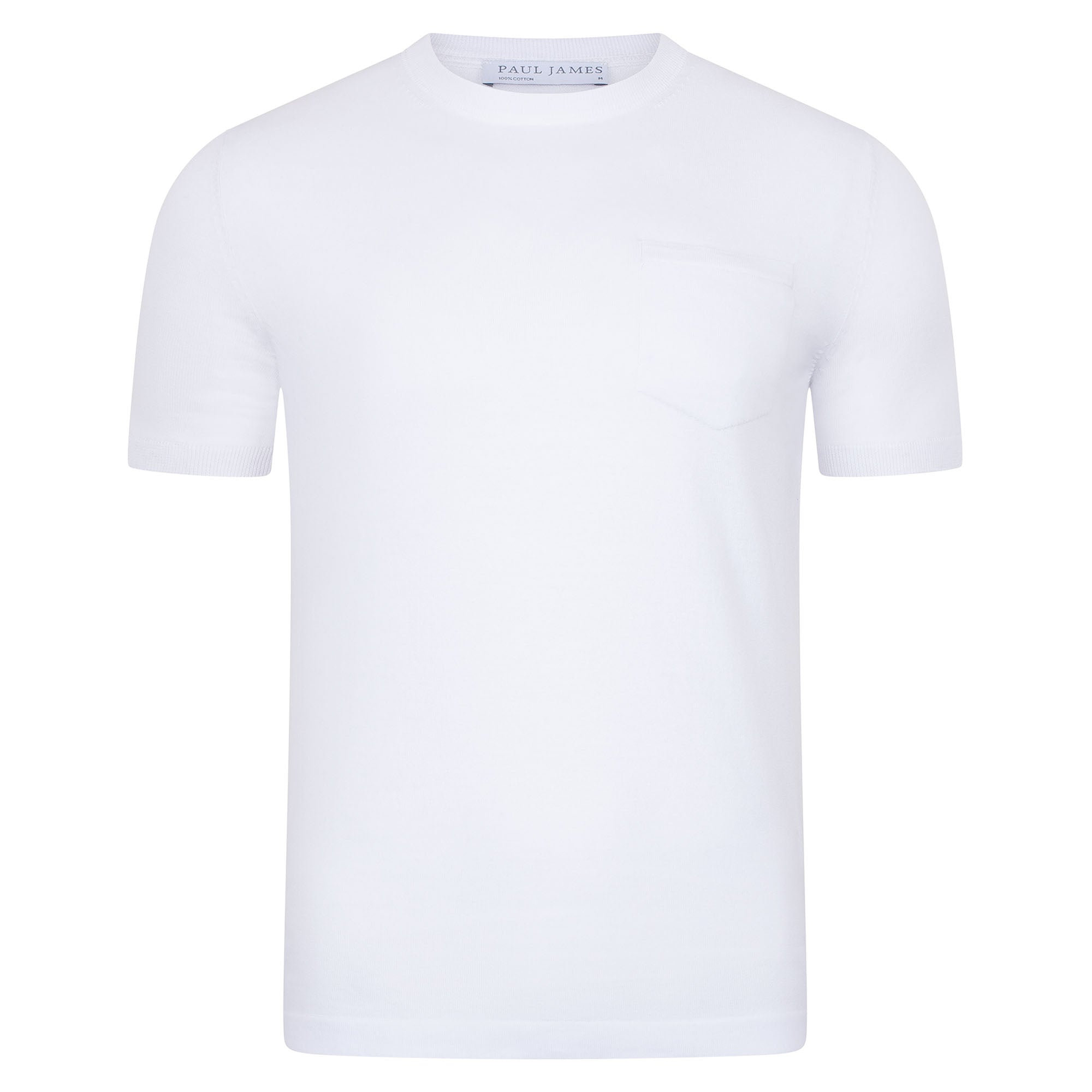 Paul James Knitwear Mens Ultra Fine Cotton Eduardo Knitted Pocket T-shirt - White In White