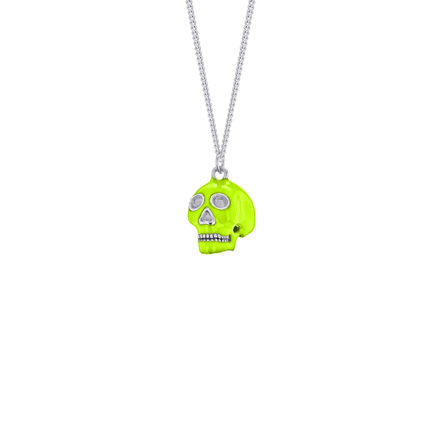True Rocks Men's Silver / Green Mini Skull Pendant Neon Lime Green Enamel & Sterling Silver In Multi