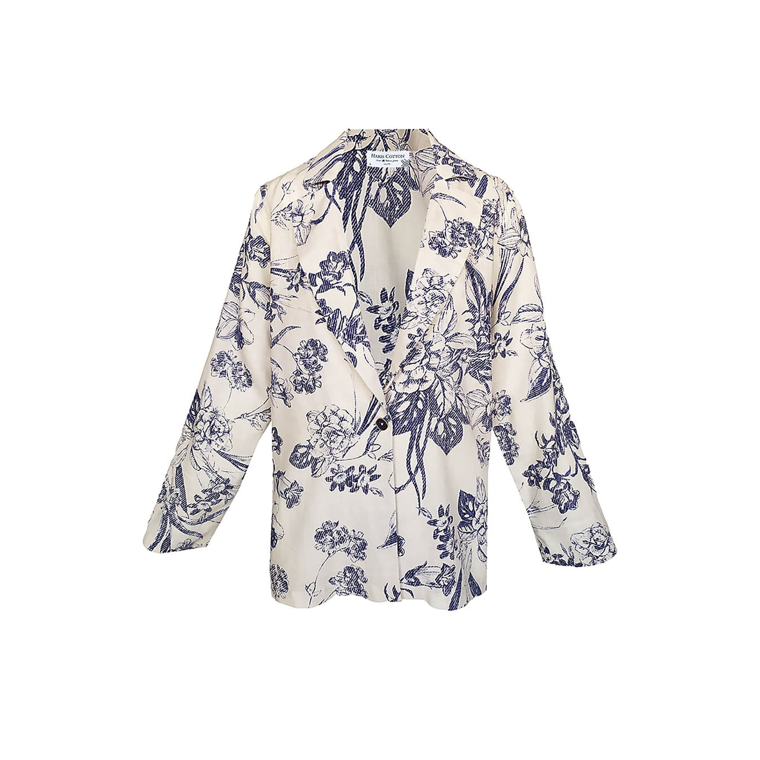 Haris Cotton Women's Printed Linen Blend Jacket With Buttons - Blue Spring In Blue