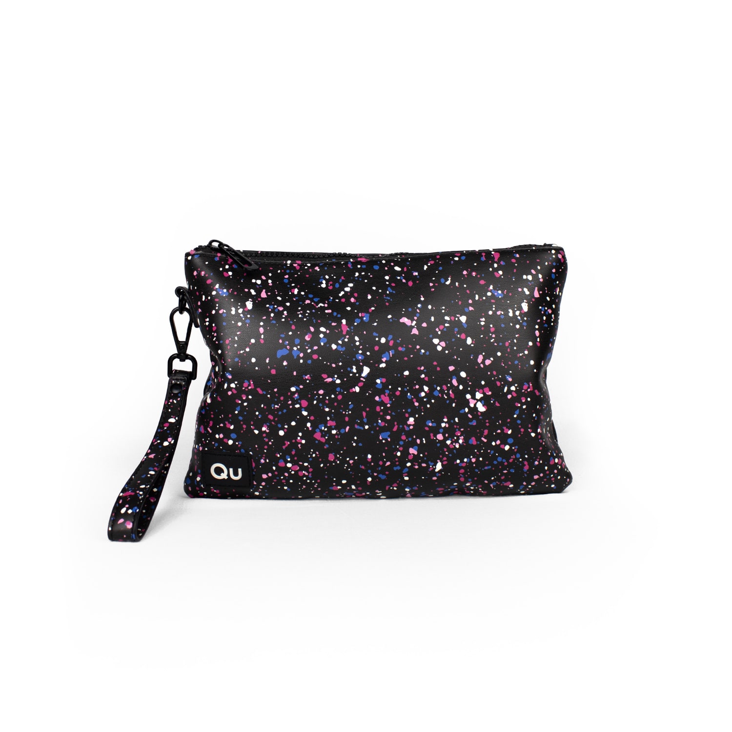 Qu Women's Black Pink Splashes Pouch In Black