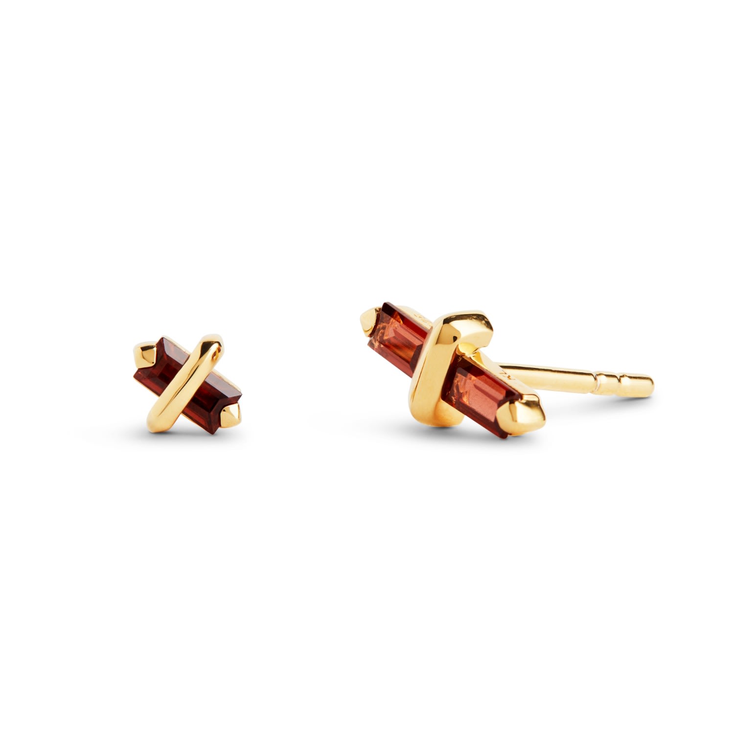 Kasun Women's Gold / Red Candy Kiss Earrings - January - Garnet - Gold Vermeil