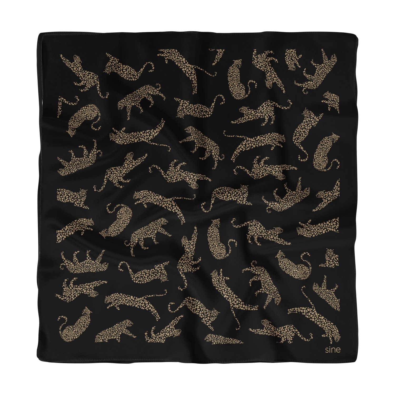 Women’s Double Sided Small Silk Scarf Black Leopards Sine Silk