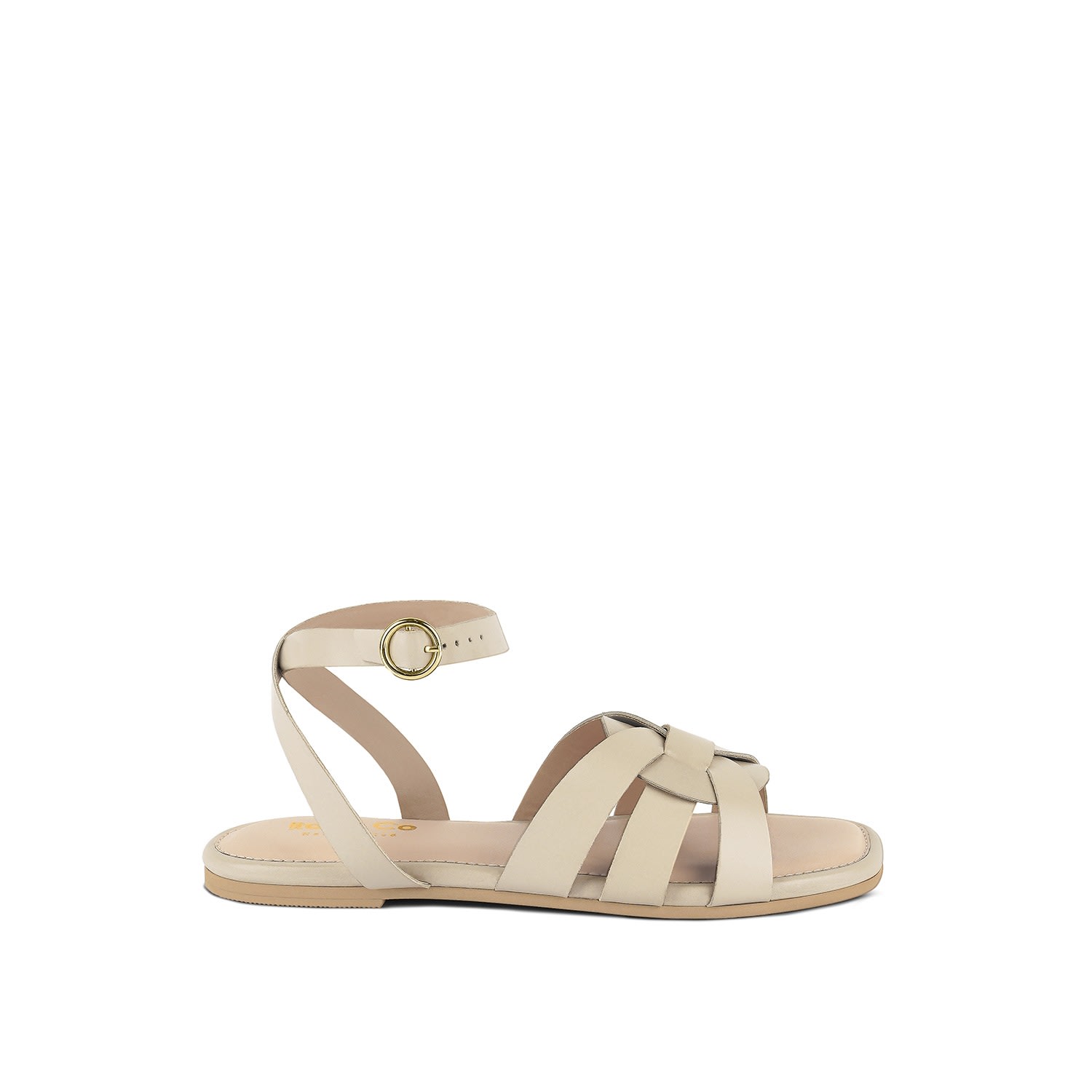 Rag & Co Women's Gold Ashton Beige Flat Ankle Strap Sandals