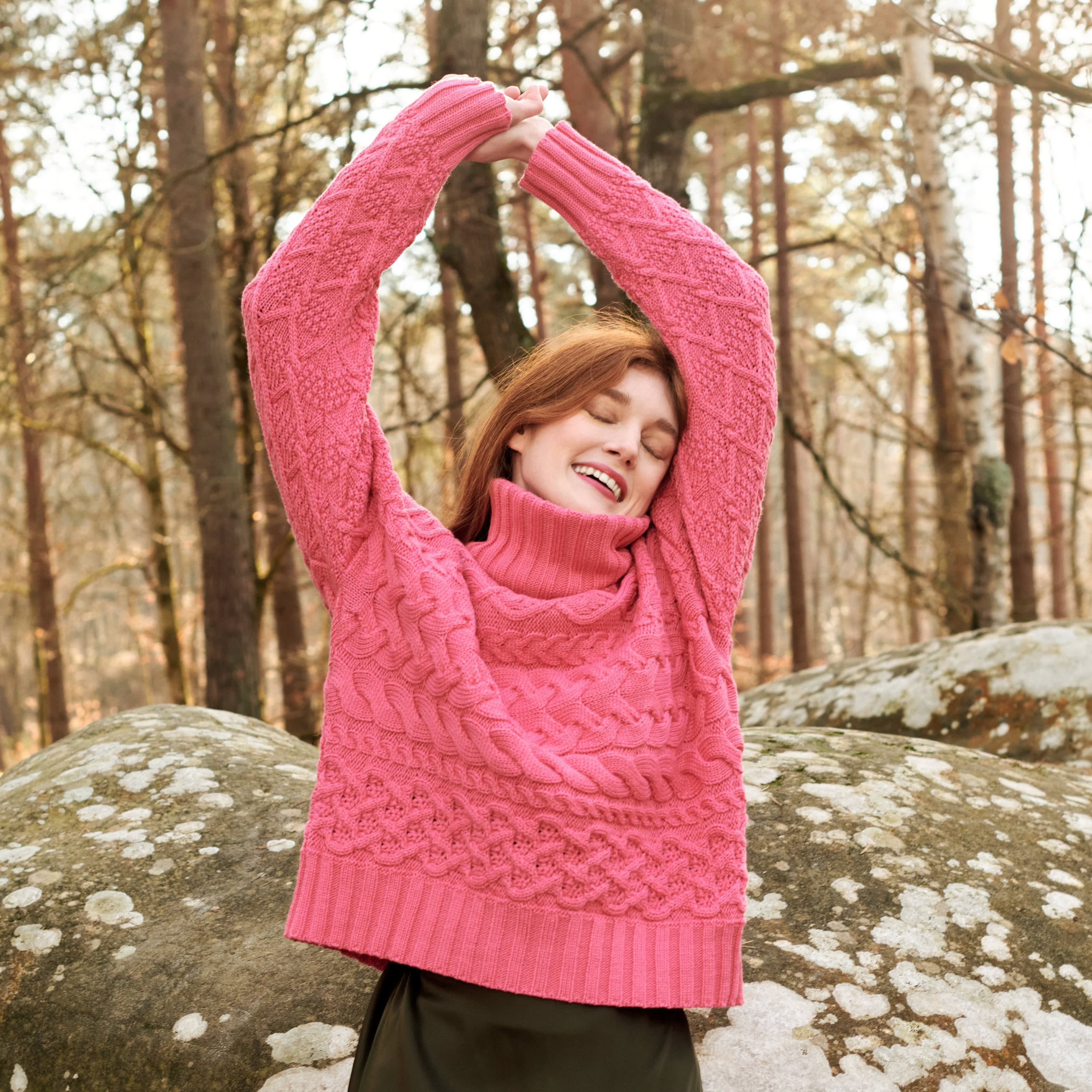 Cable Sweater In Hot Pink, GiGi Knitwear