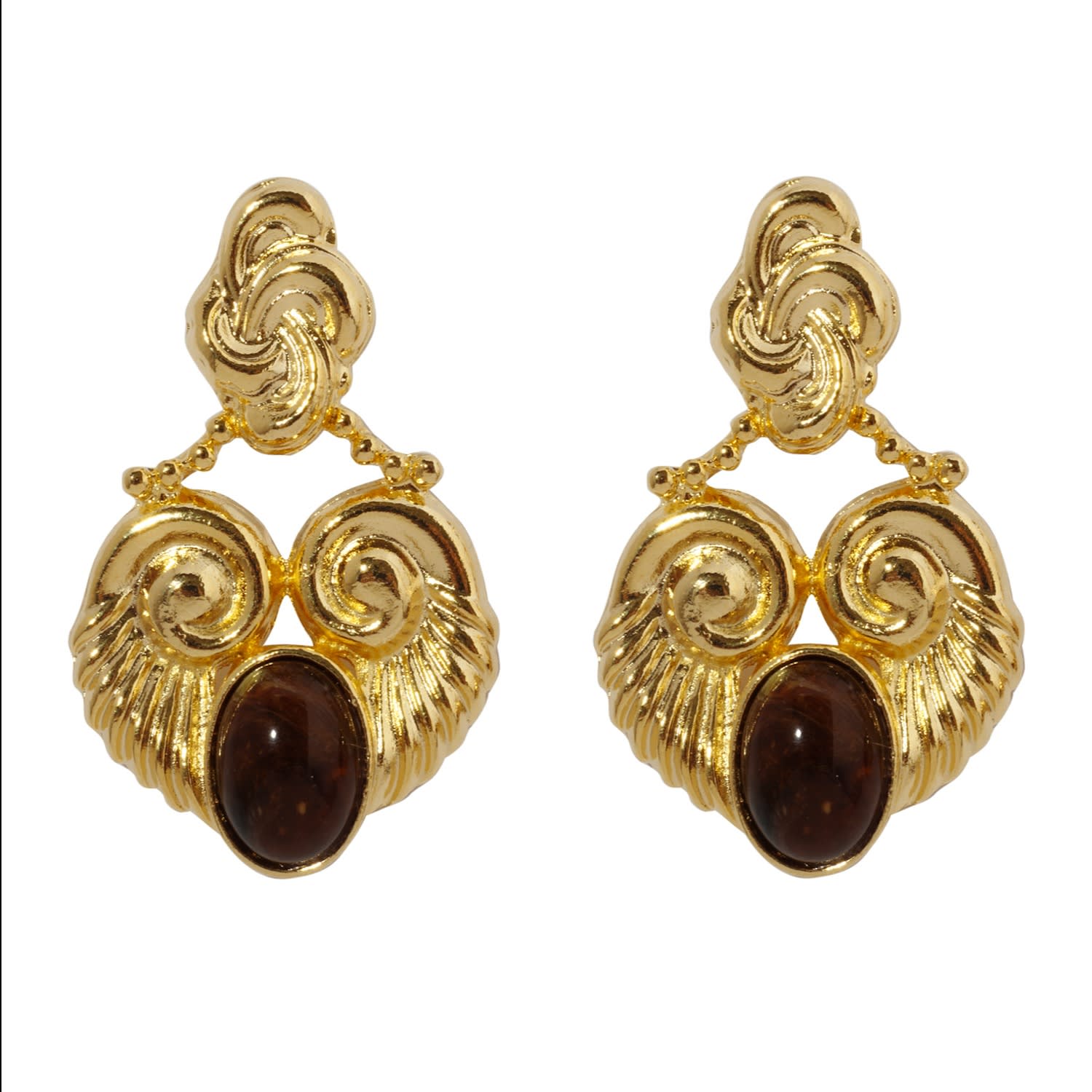 Caramel Vintage Jewellery Women's Gold Disco Earrings With Brown Accent In Gold