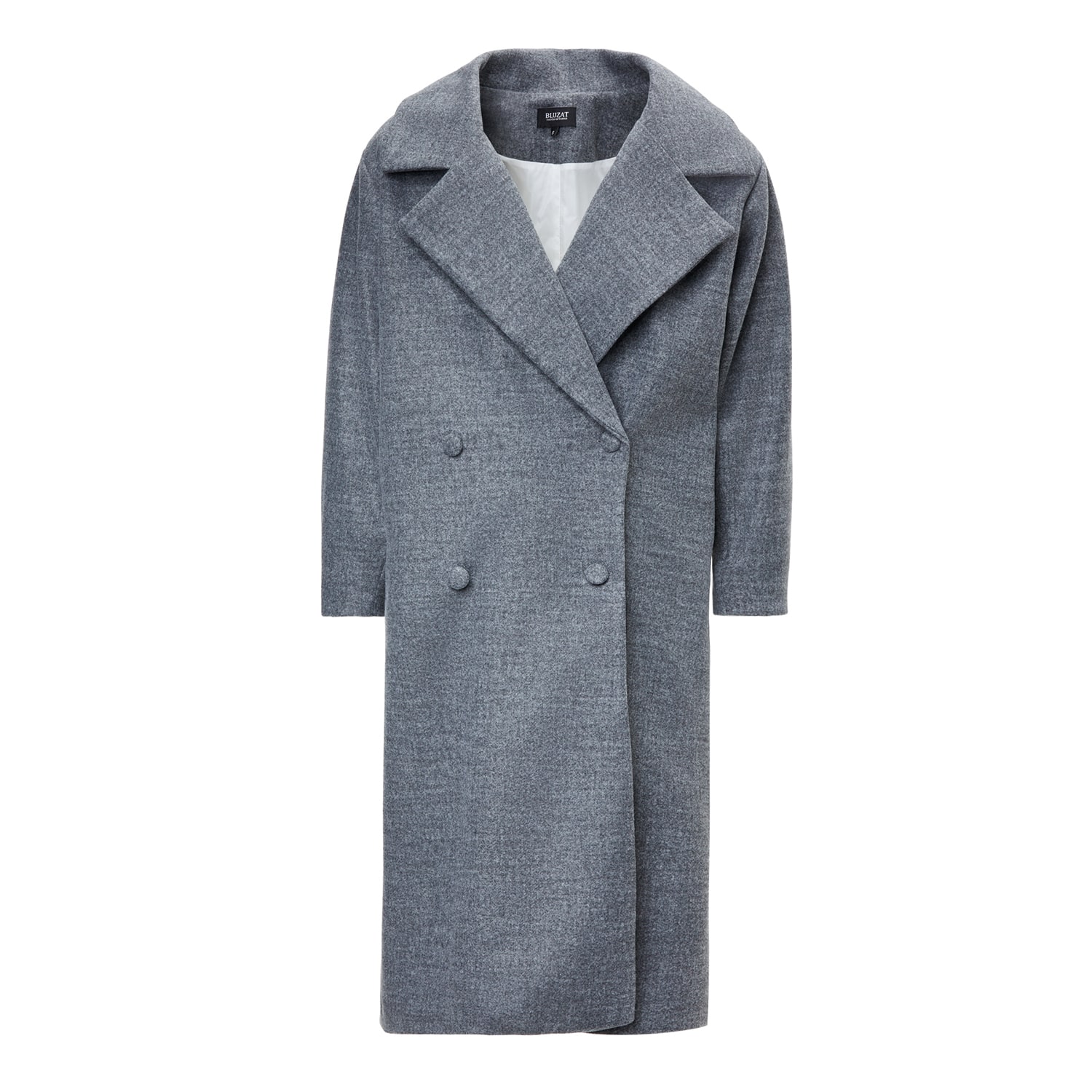 Bluzat Women's Grey Structured Wool Coat With Oversized Lapels In Grey