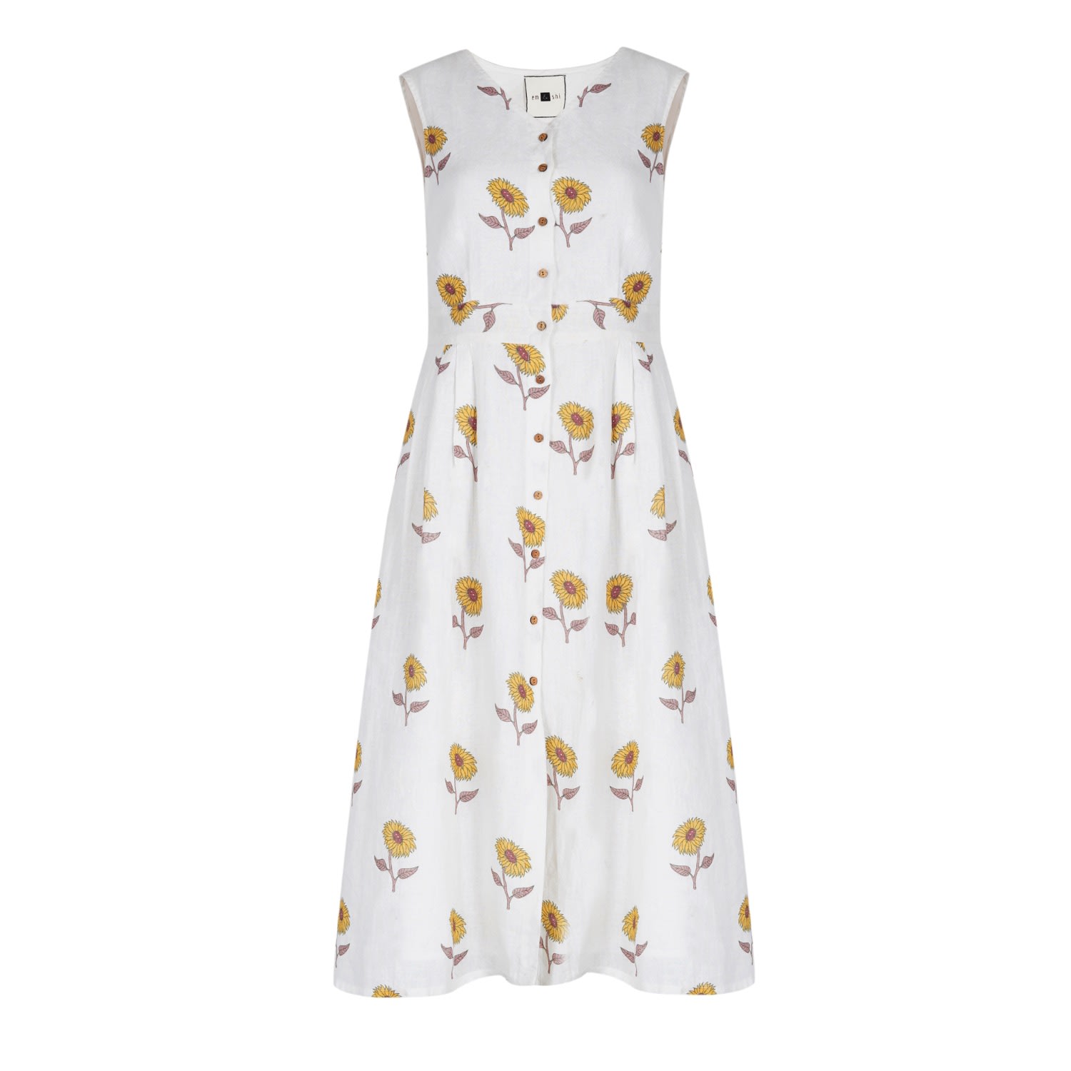 Em & Shi Women's White Sunflower Hand Block Dress In White