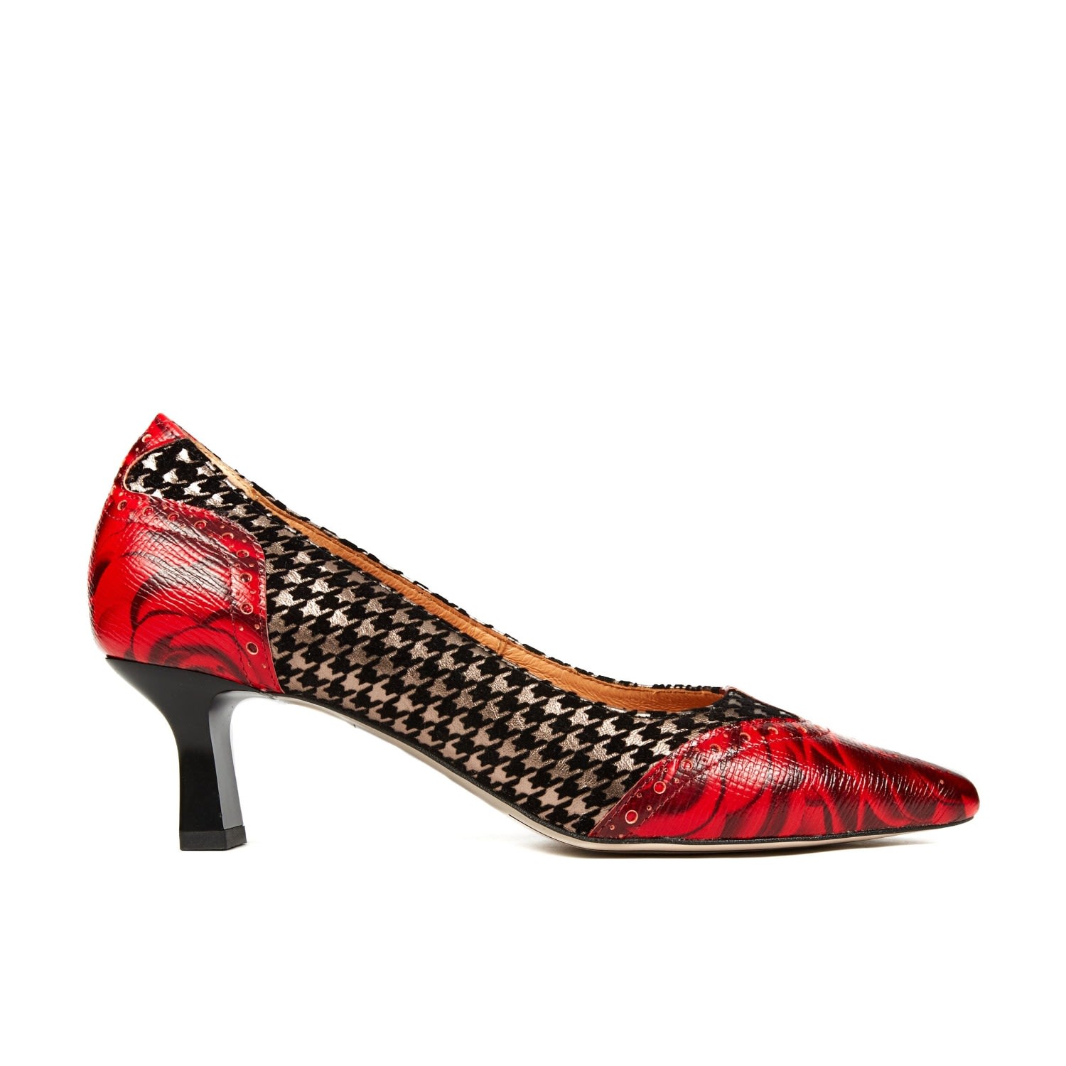 Black / Red Marie - Red Rose Houndstooth - Womens Designer Pumps 7 Uk Embassy London Usa